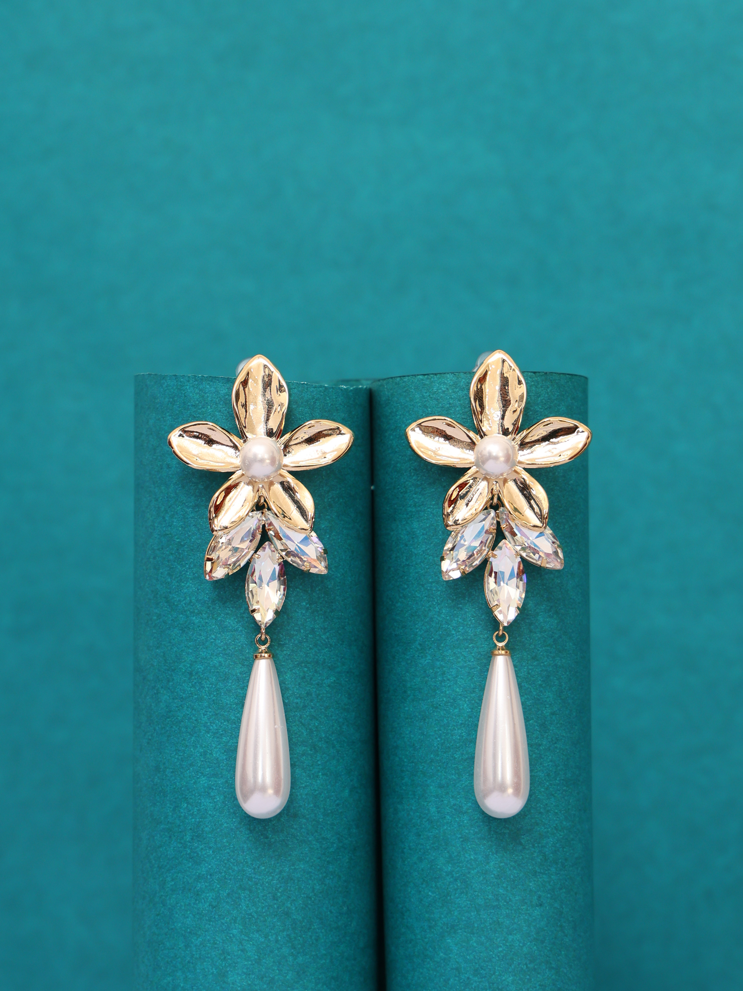 Floral Pearl Crystal Anti-Tarnish Drop Earrings