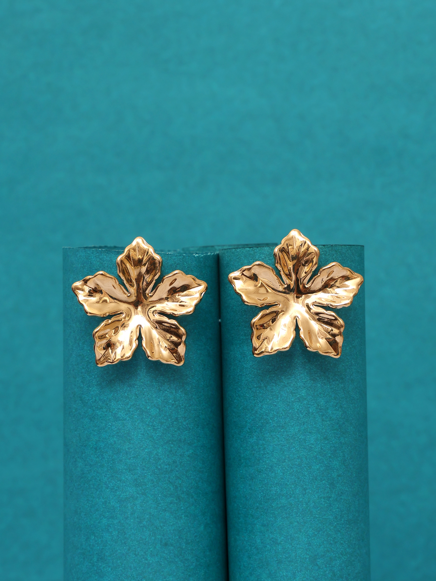 Golden Petal Anti-Tarnish Statement Stud Earrings