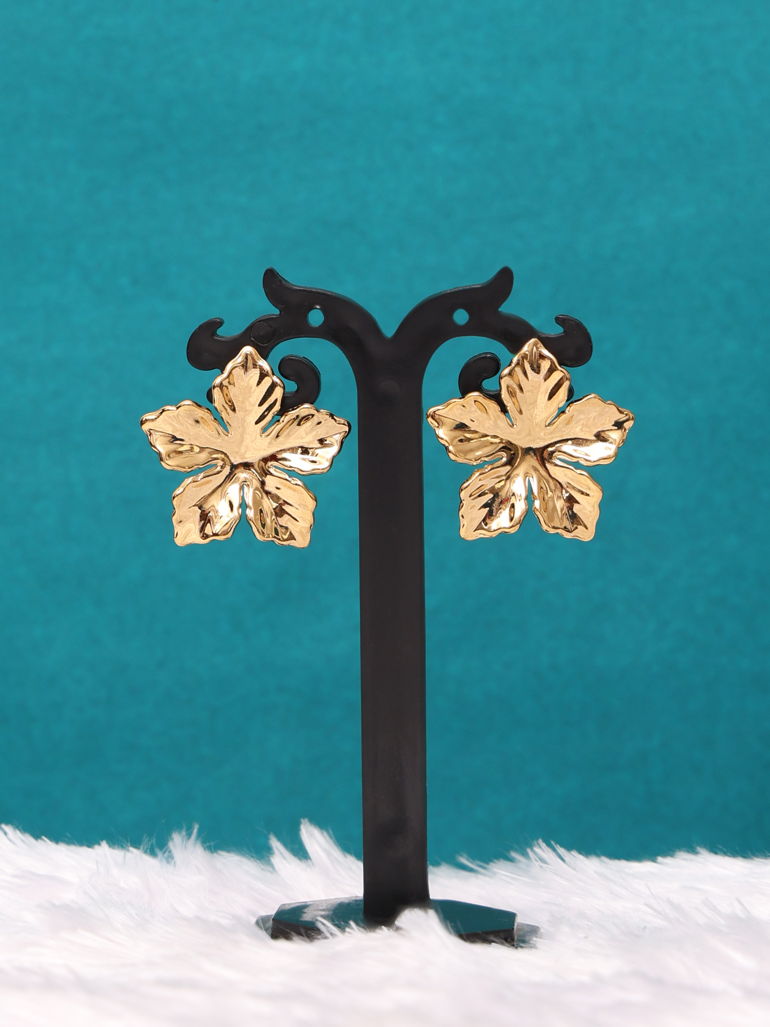Golden Petal Anti-Tarnish Statement Stud Earrings