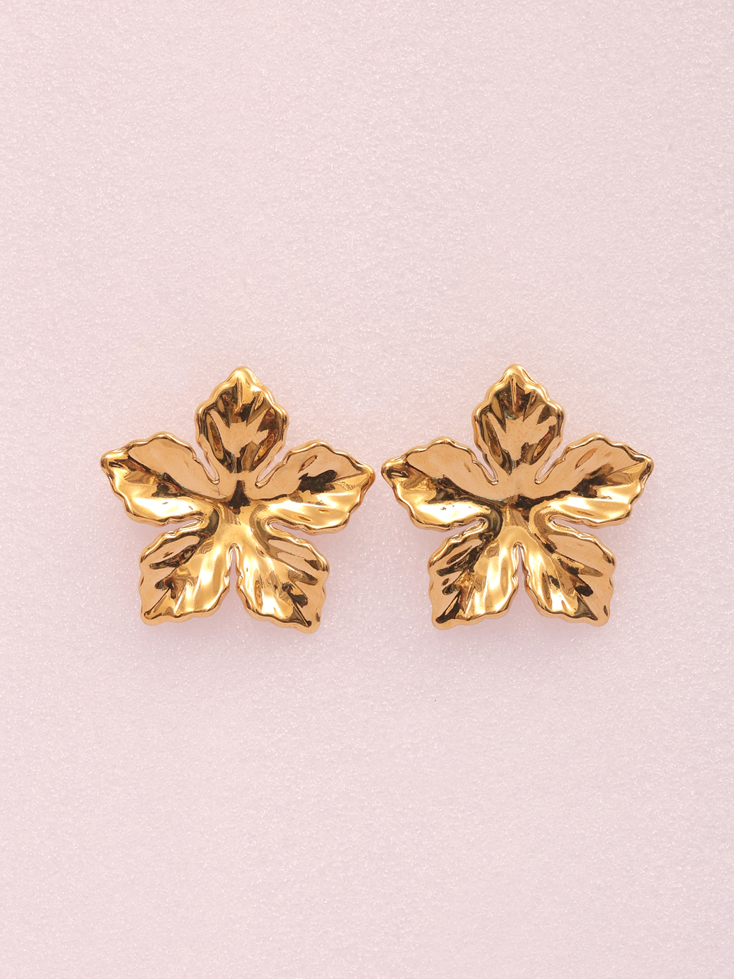 Golden Petal Anti-Tarnish Statement Stud Earrings