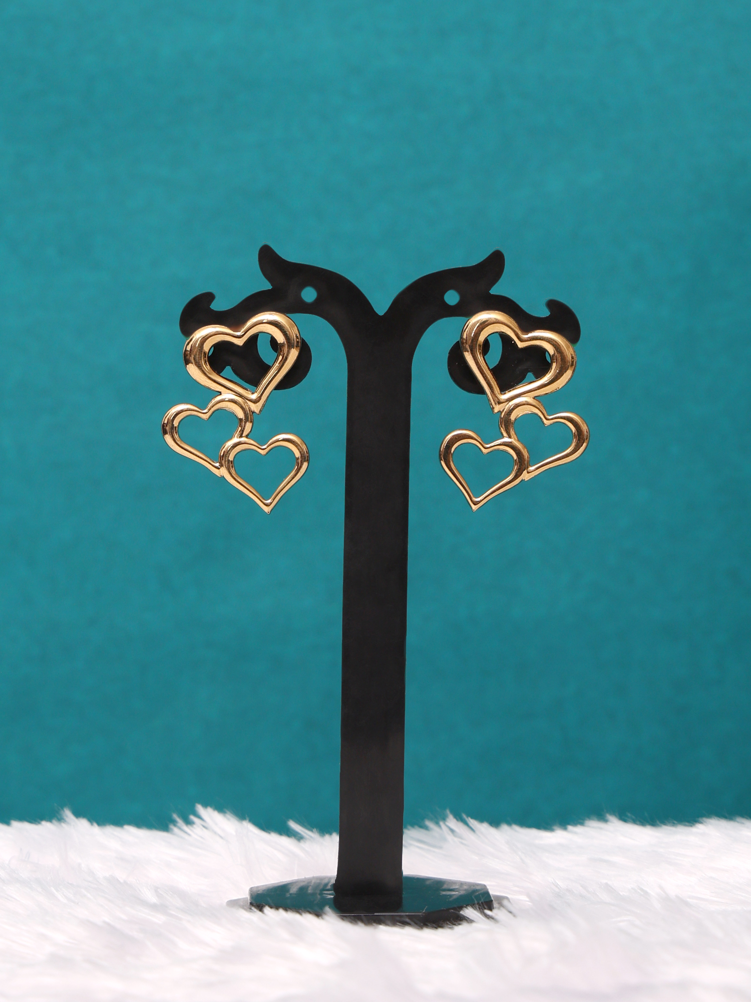 Triple Heart Anti-Tarnish Statement Earrings