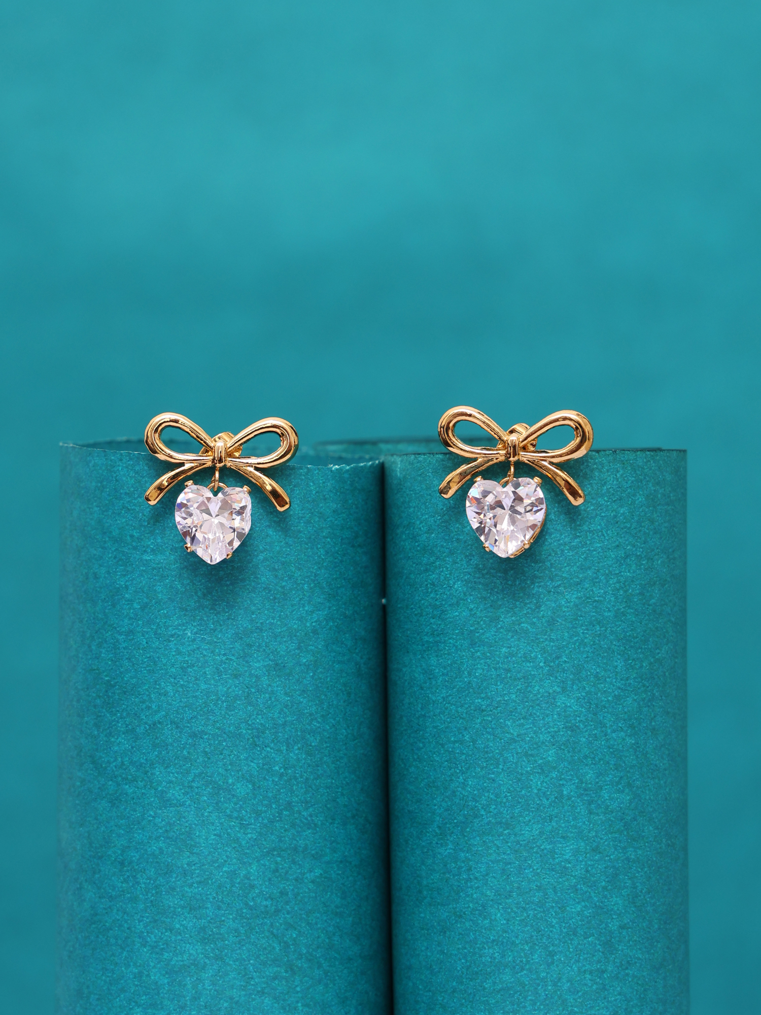 Crystal Heart Bow Anti-Tarnish Earrings