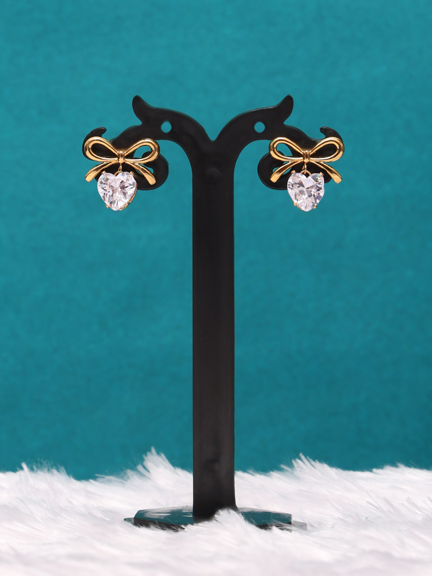 Crystal Heart Bow Anti-Tarnish Earrings
