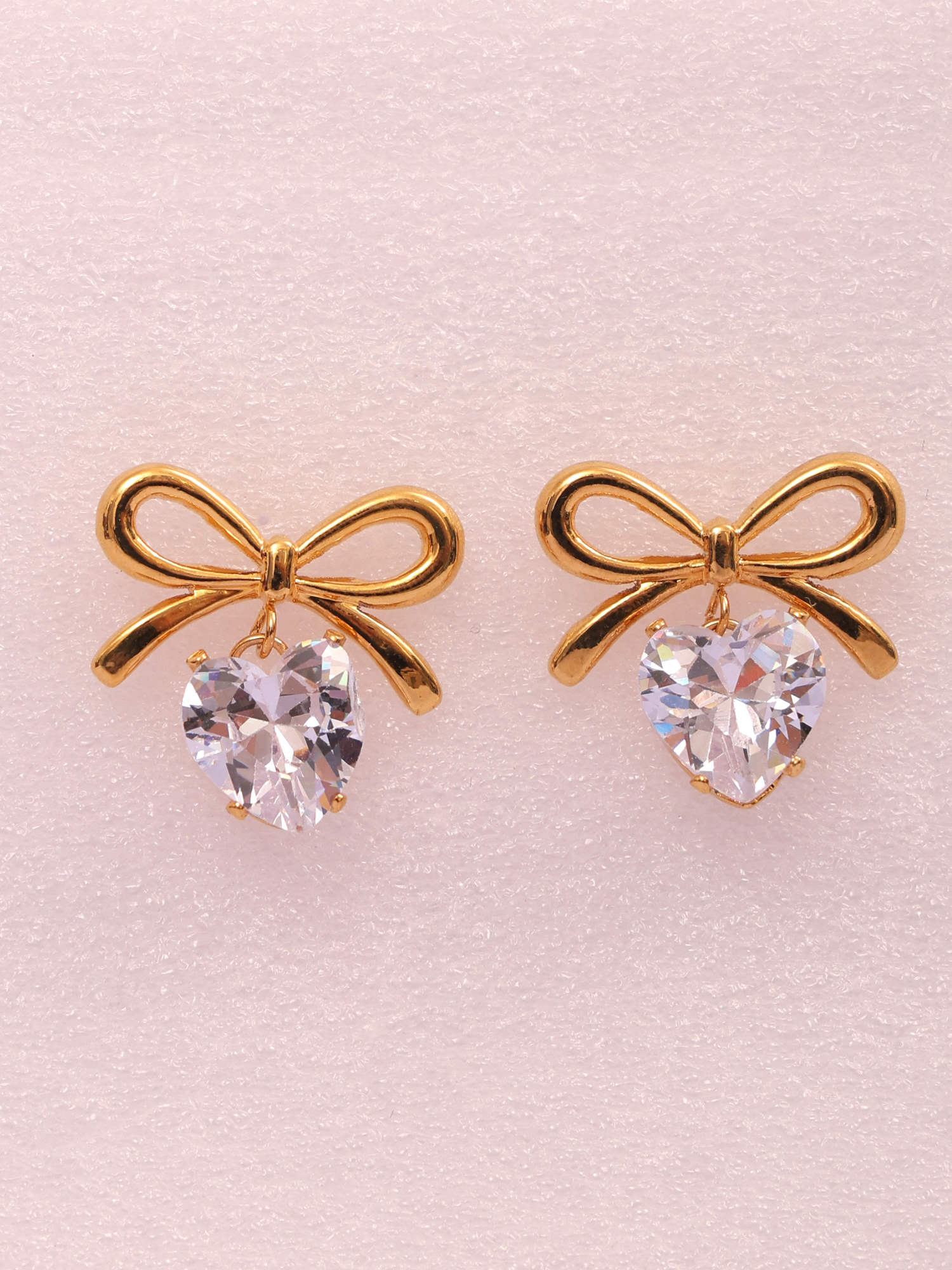 Crystal Heart Bow Anti-Tarnish Earrings