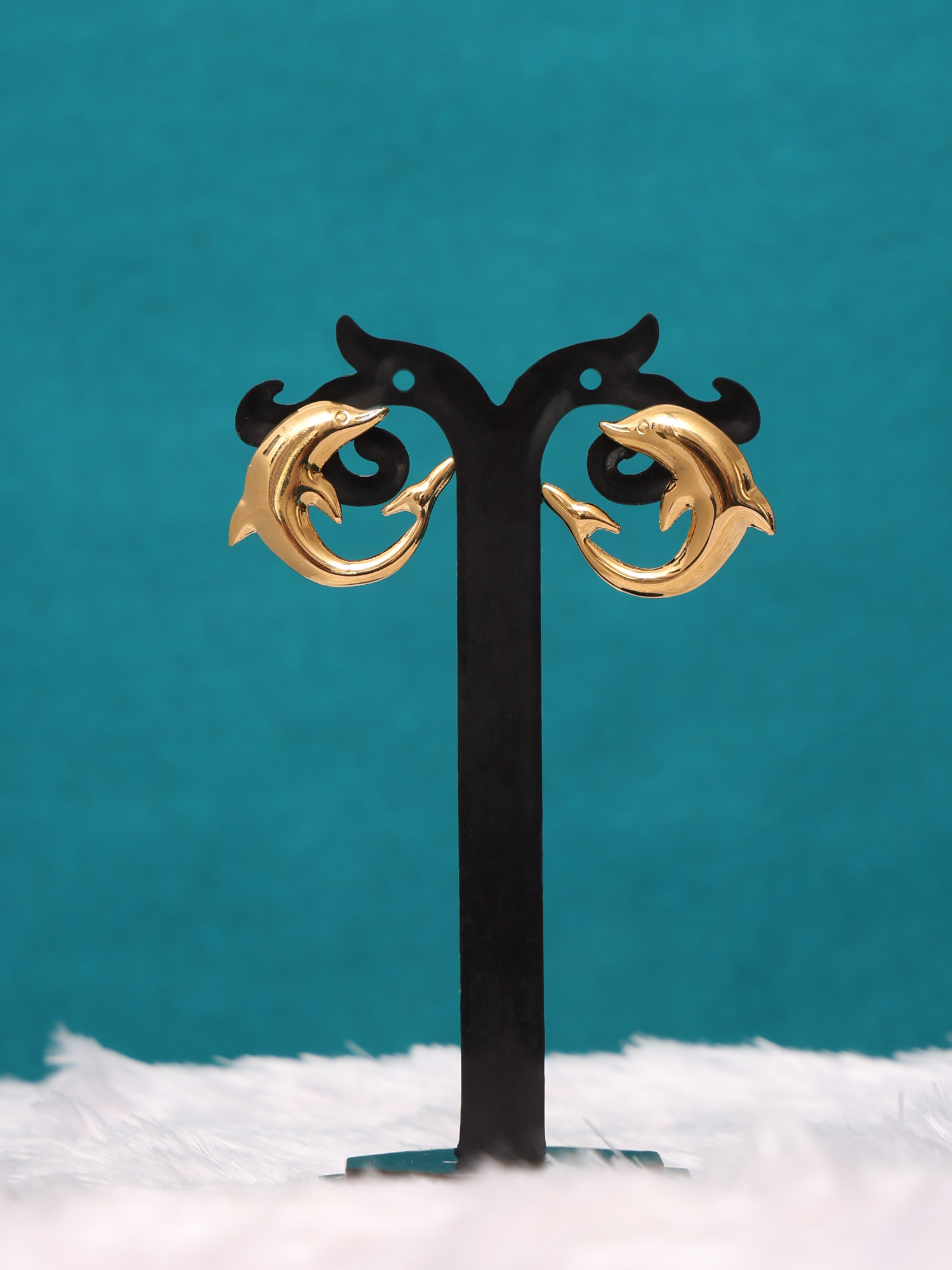Golden Dolphin Anti-Tarnish Stud Earrings