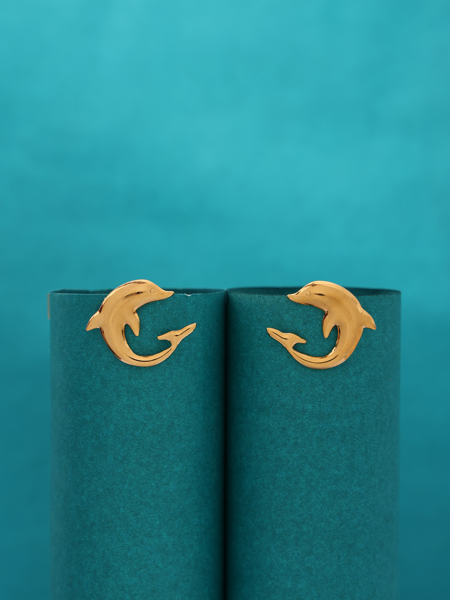 Golden Dolphin Anti-Tarnish Stud Earrings
