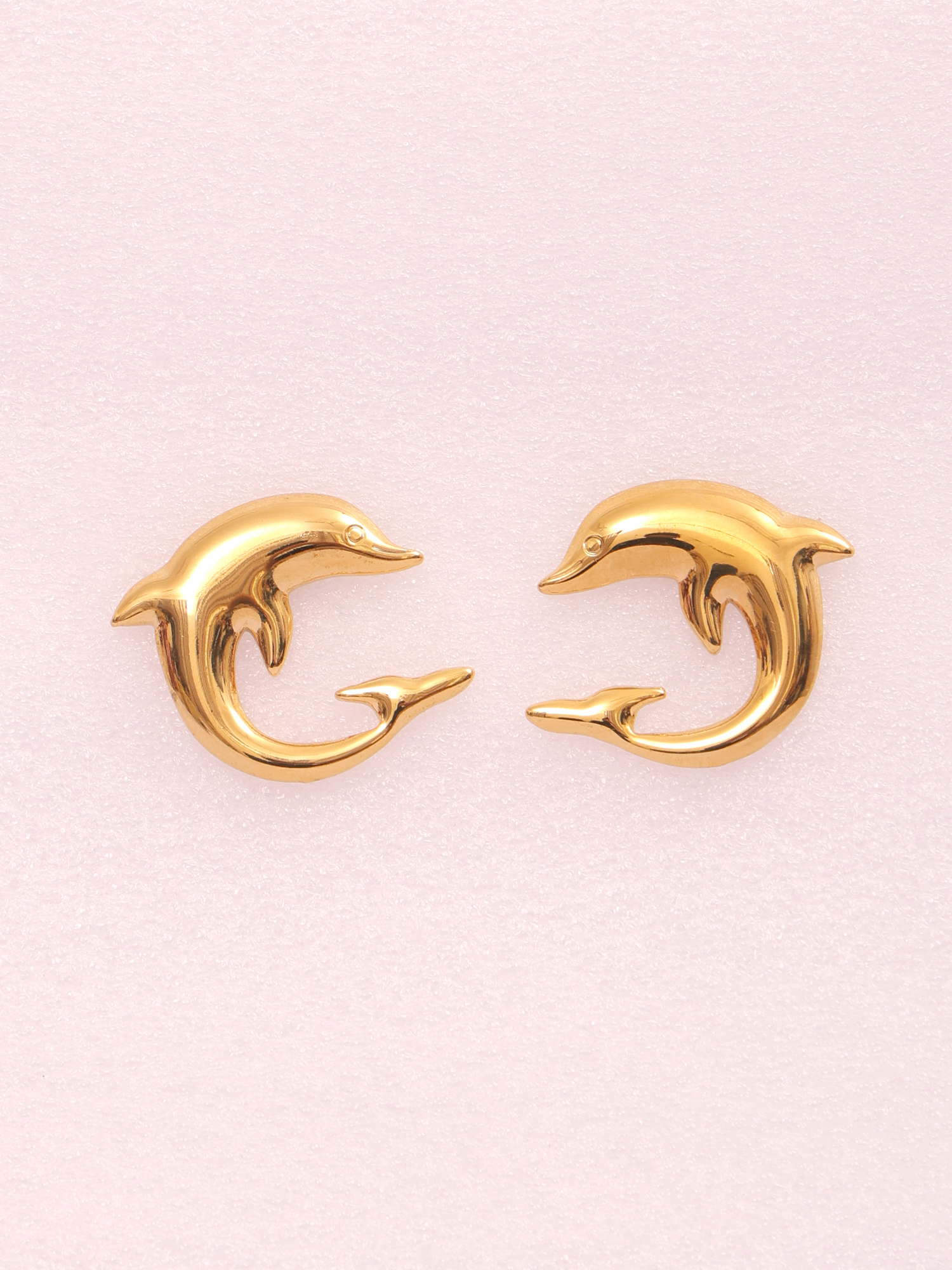 Golden Dolphin Anti-Tarnish Stud Earrings