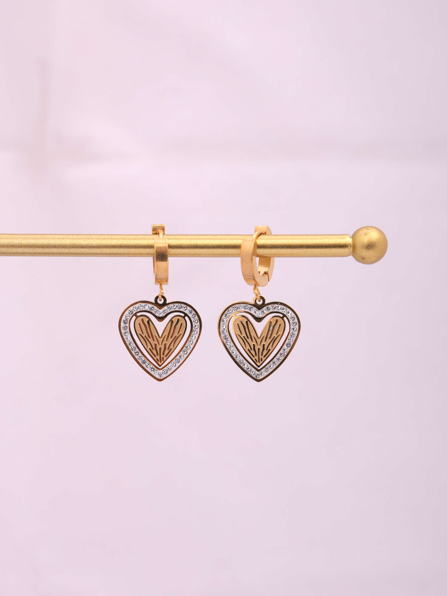 Crystal Heart Anti-Tarnish Hoop Earrings