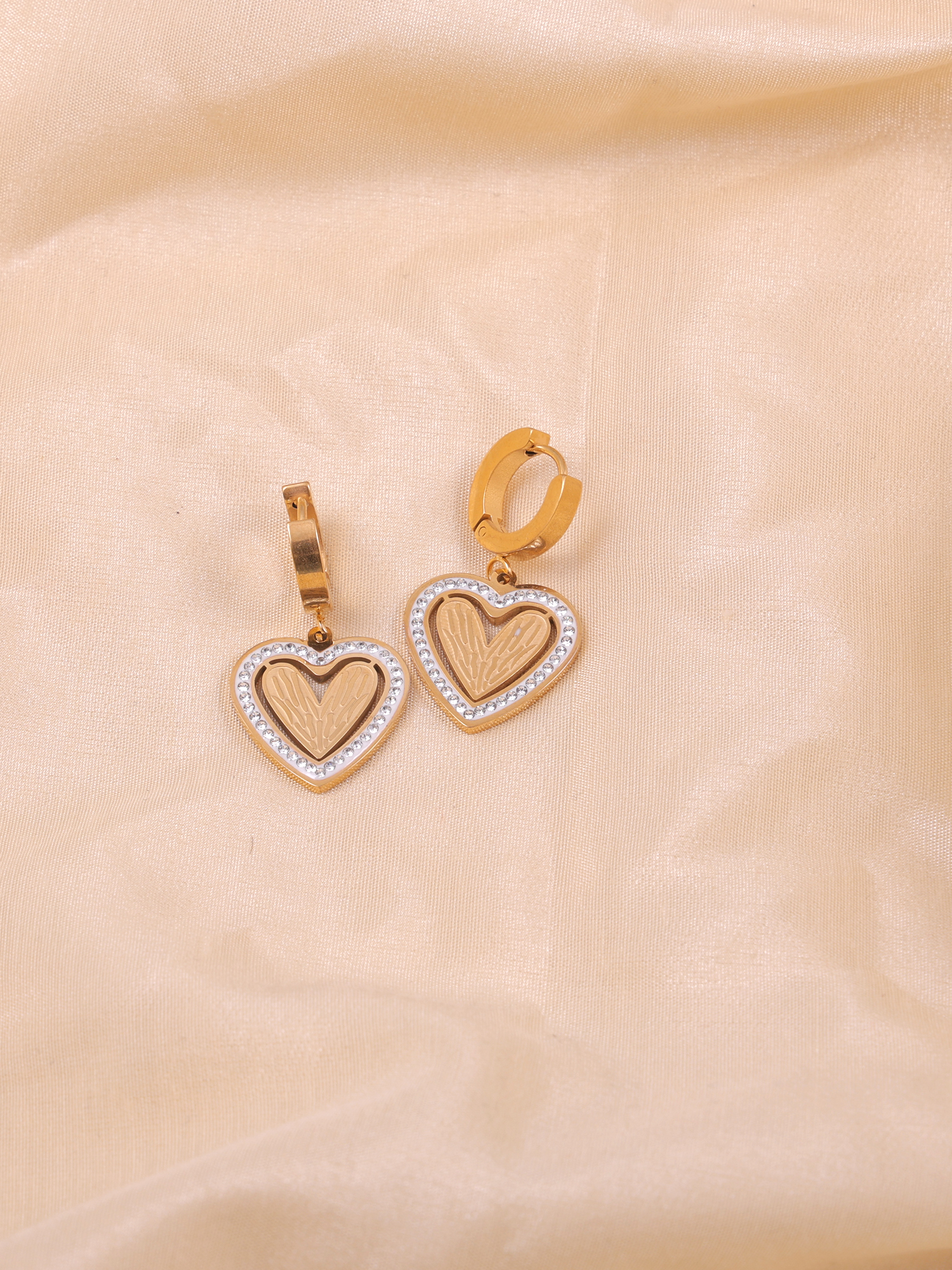 Crystal Heart Anti-Tarnish Hoop Earrings