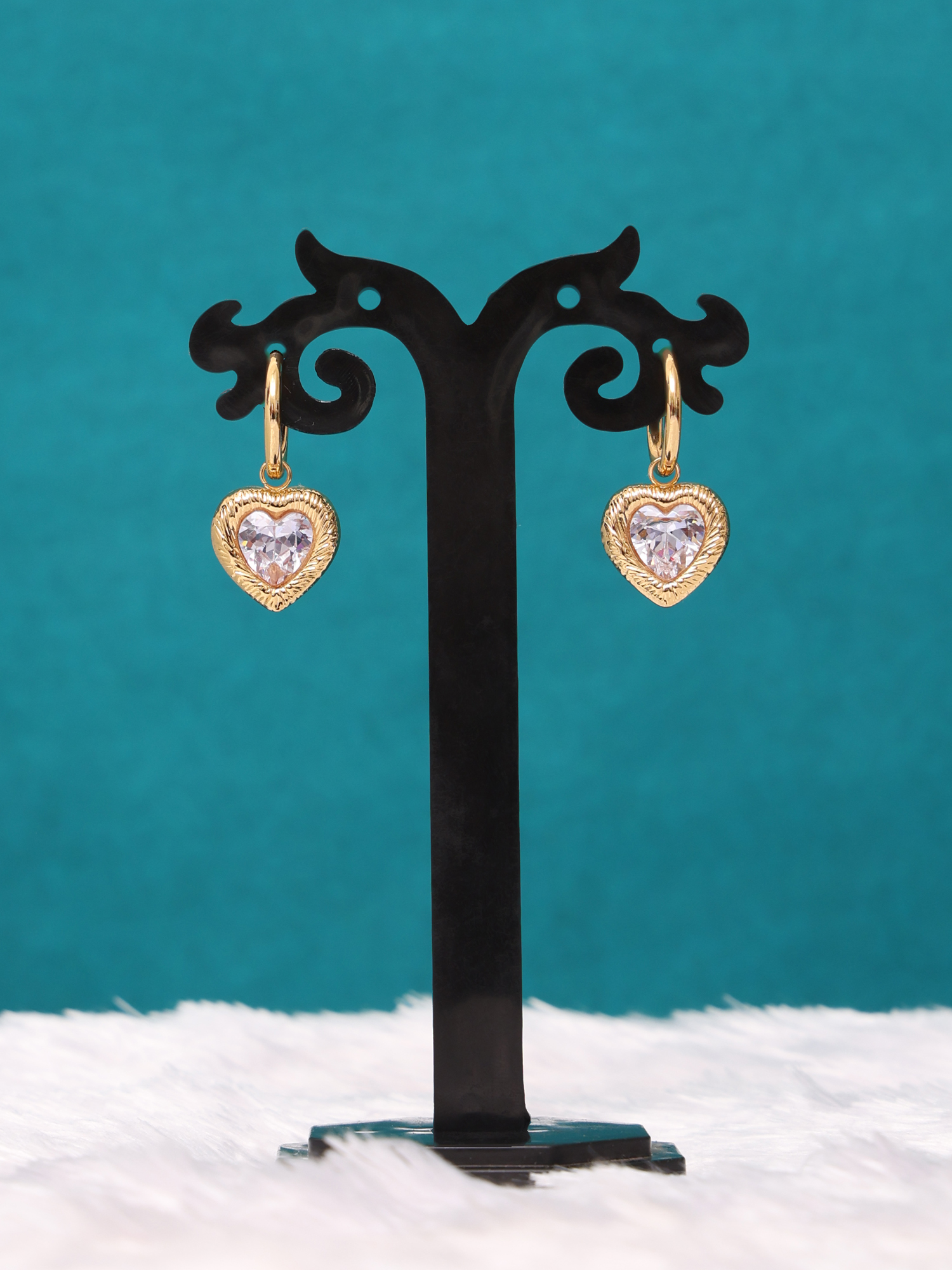 Crystal Heart Anti-Tarnish Hoop Earrings