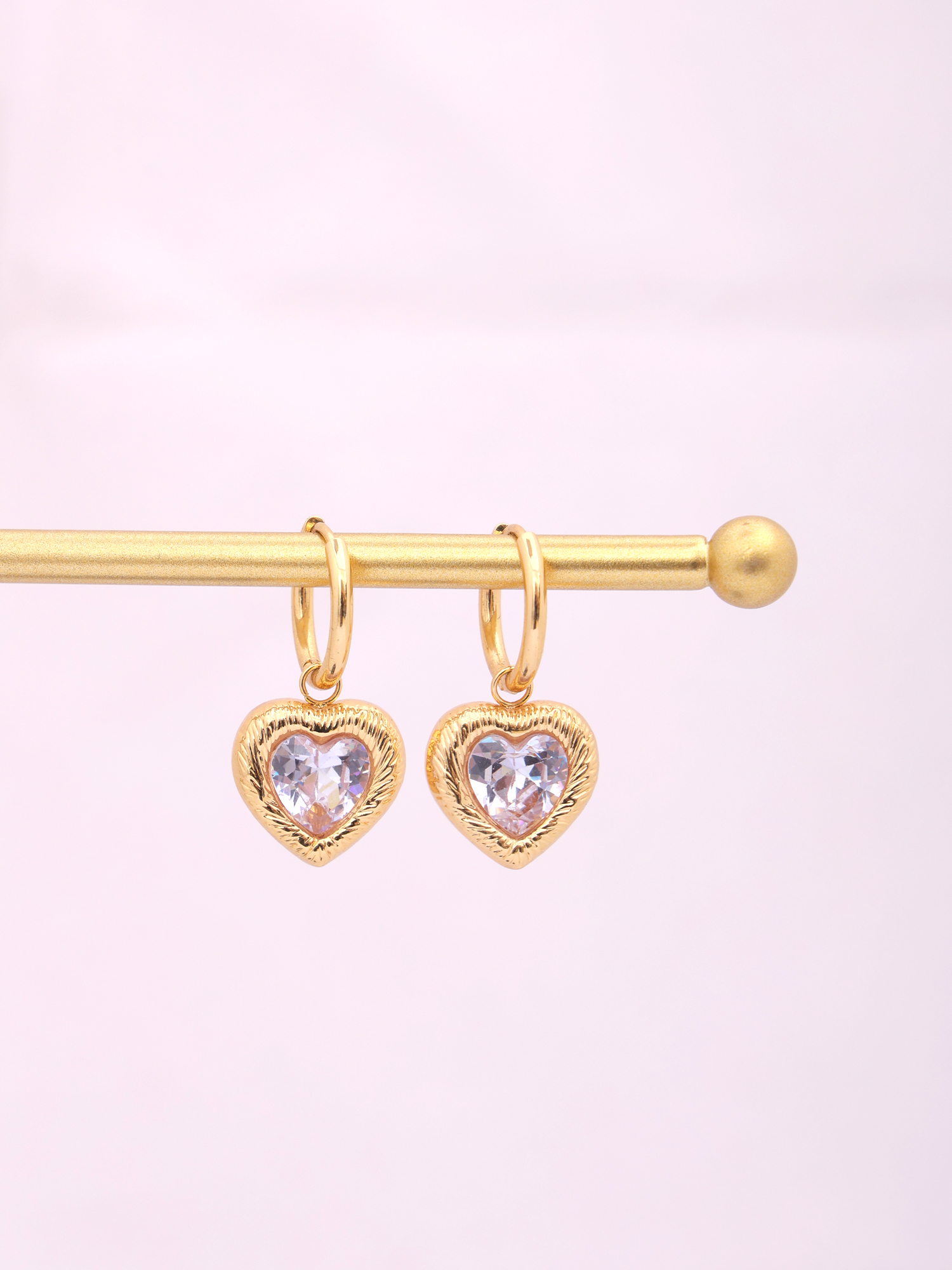 Crystal Heart Anti-Tarnish Hoop Earrings