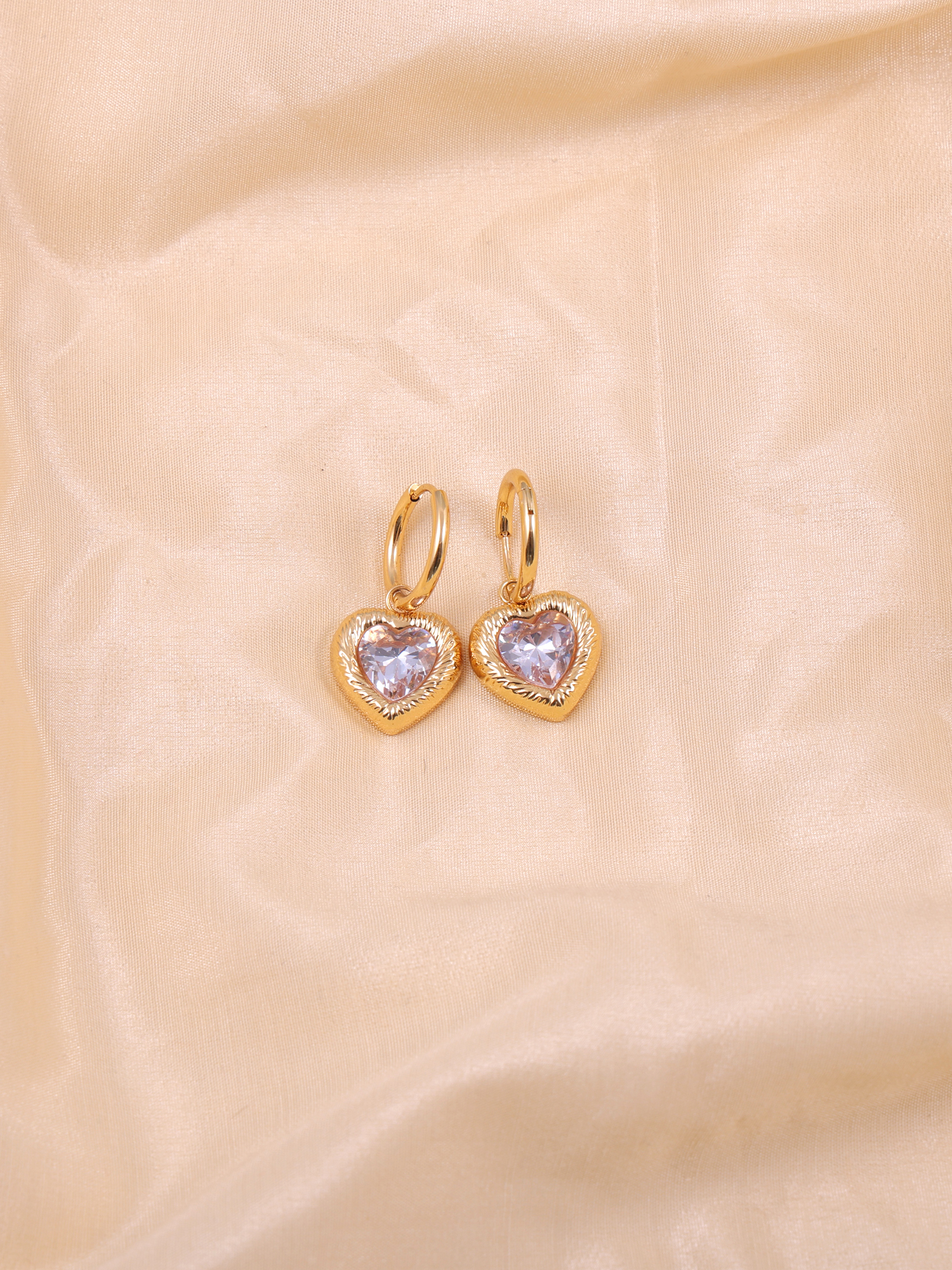 Crystal Heart Anti-Tarnish Hoop Earrings