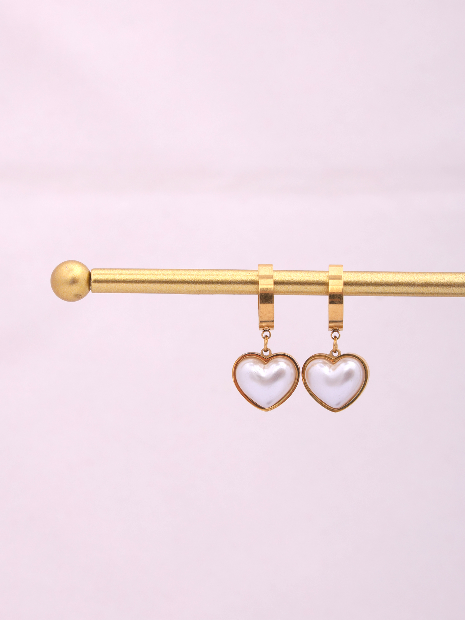 Pearl Heart Anti-Tarnish Hoop Earrings