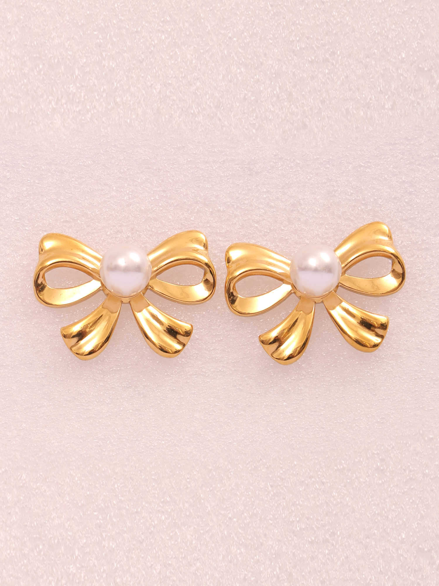 Pearl Bow Anti-Tarnish Stud Earrings