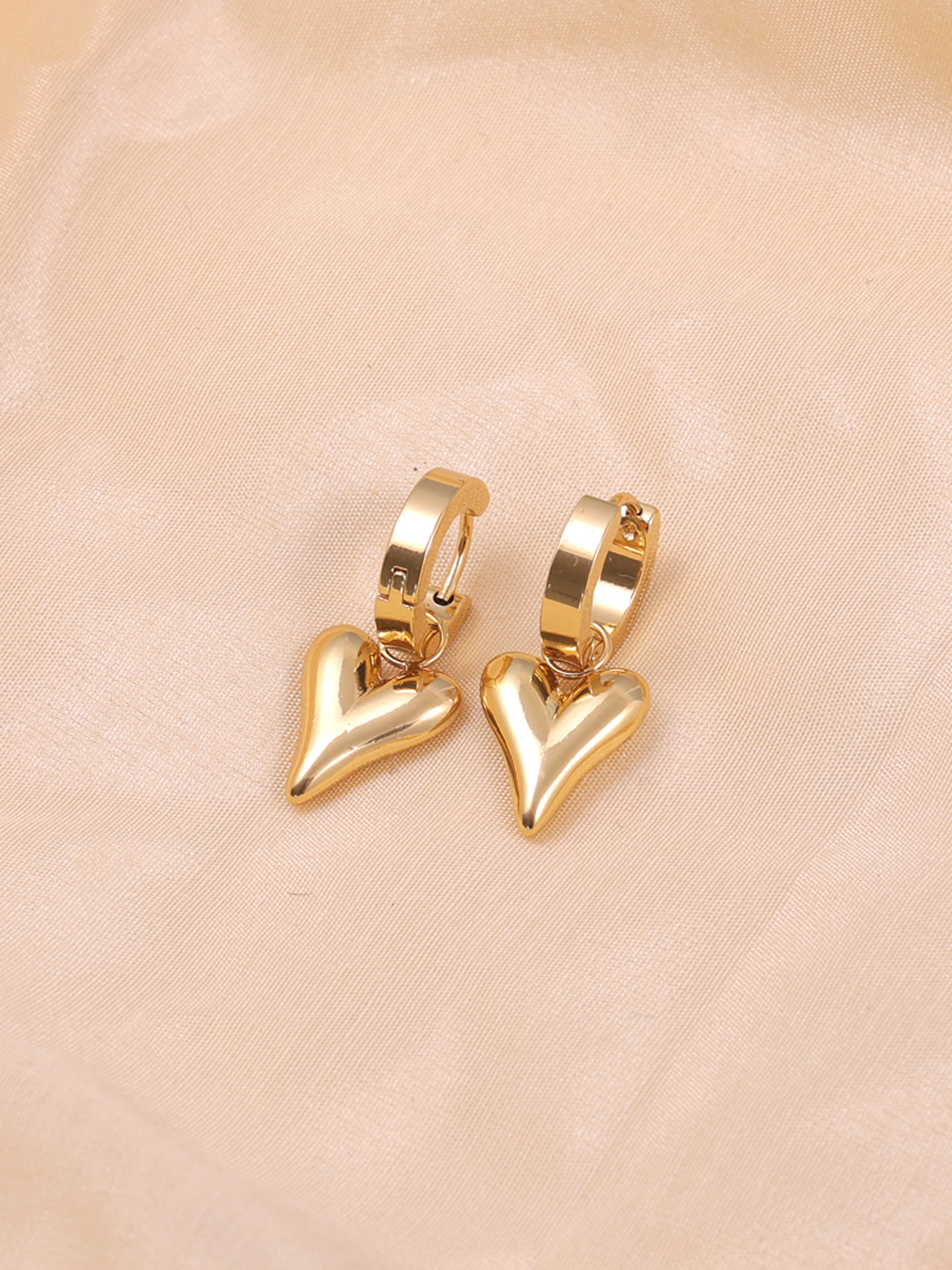 Golden Heart Drop Anti-Tarnish Earrings