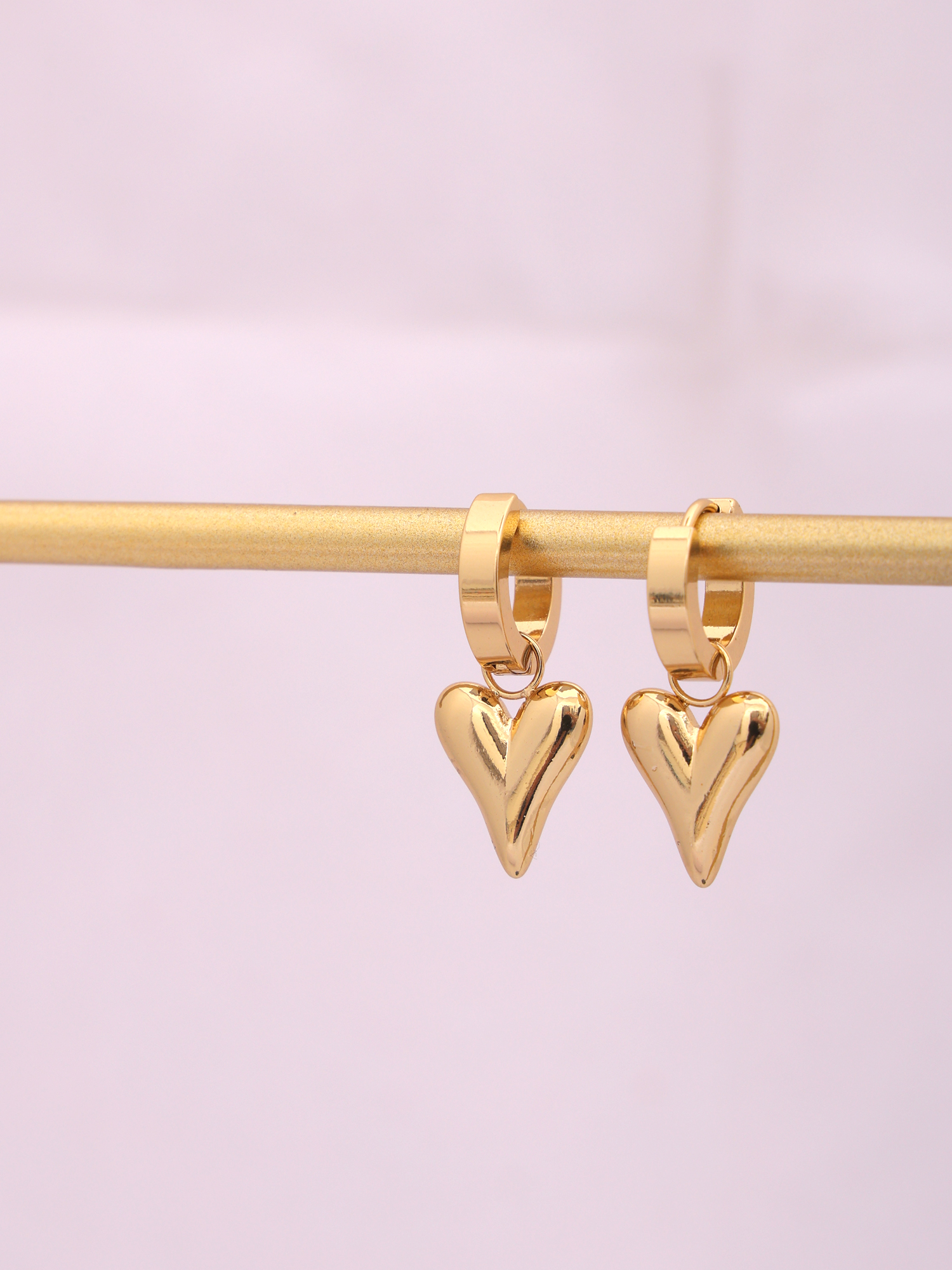 Golden Heart Drop Anti-Tarnish Earrings