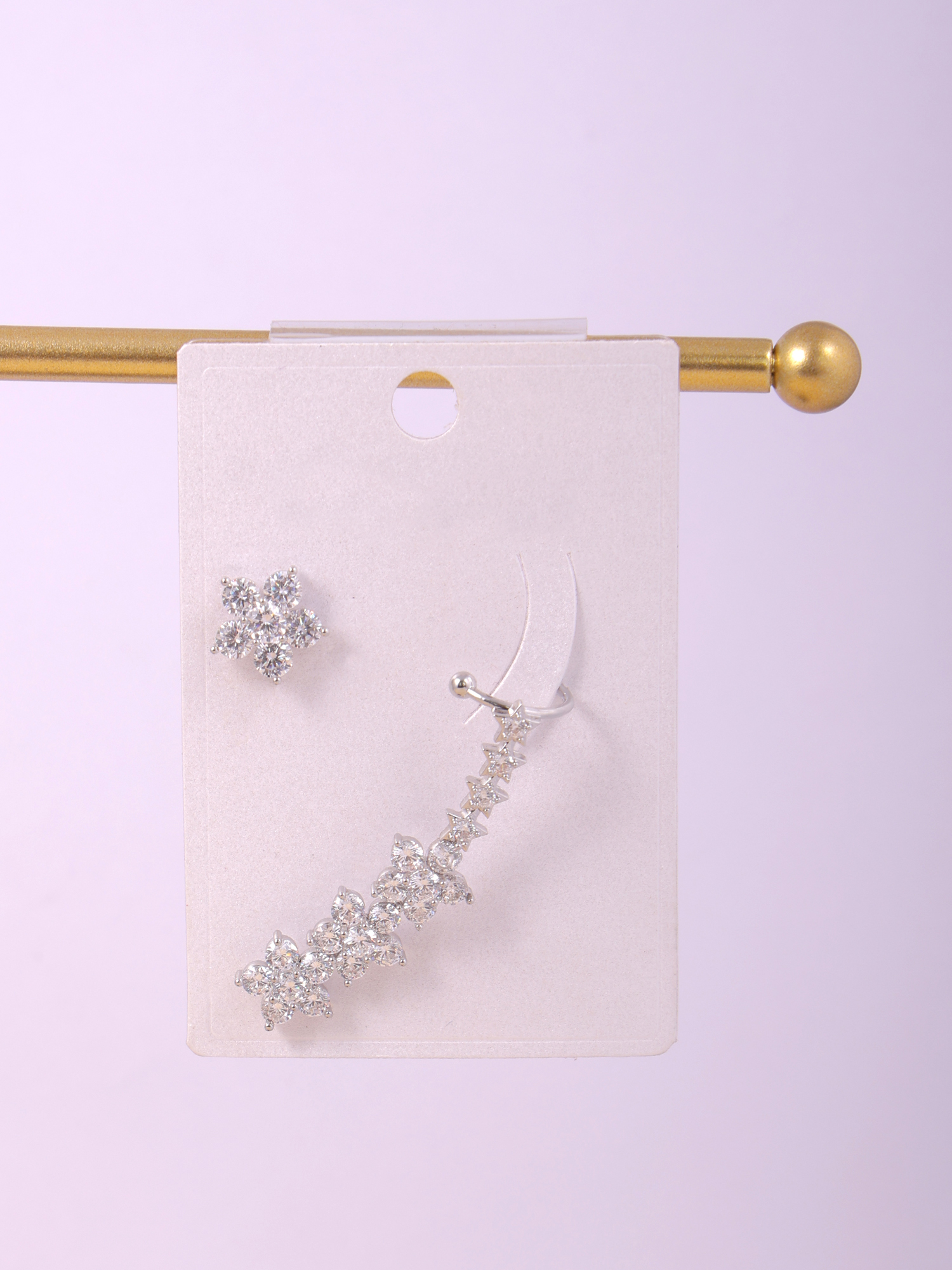 Silver Floral Crystal Ear Cuff Earring Set