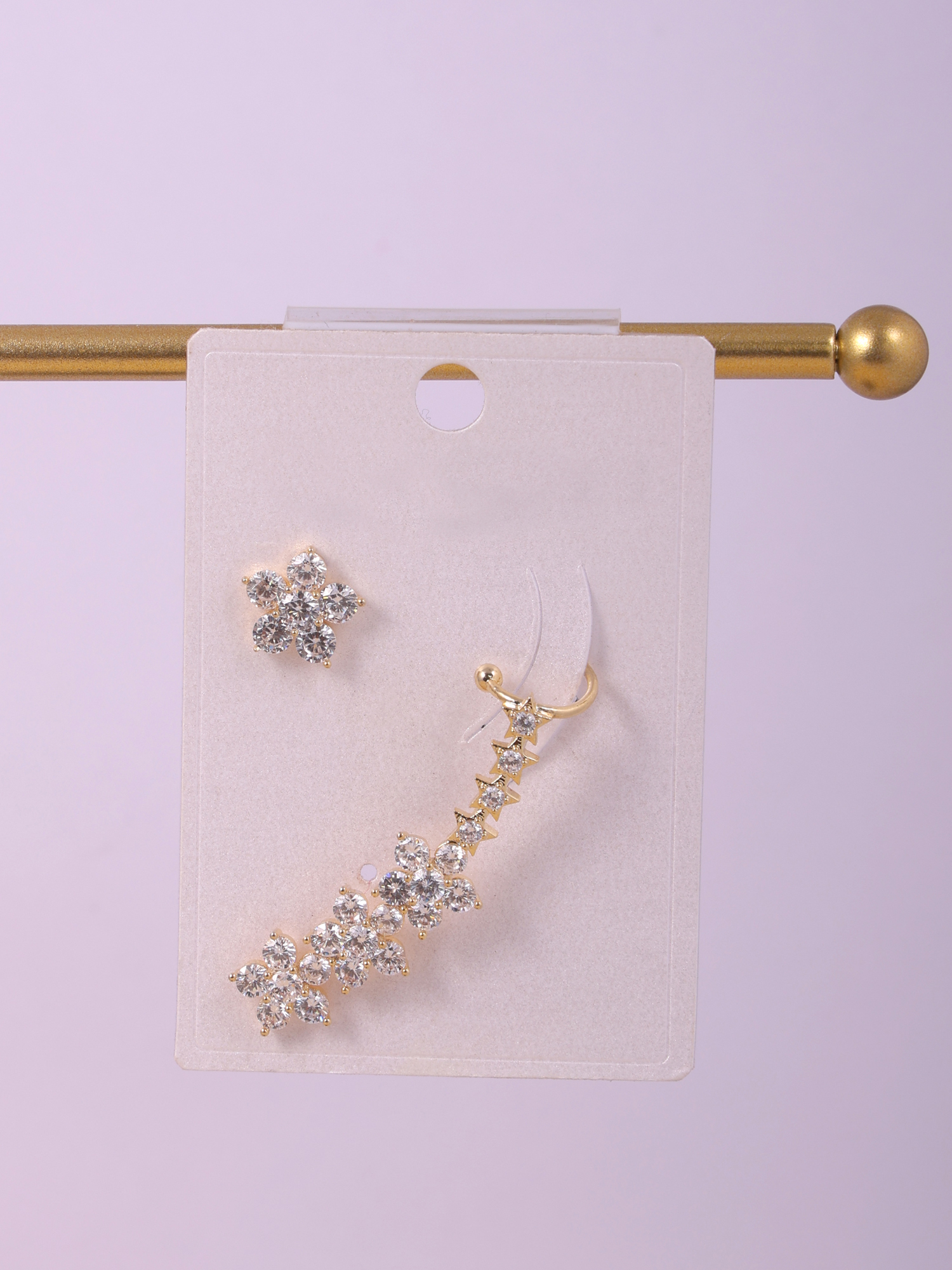 Golden Floral Crystal Ear Cuff Earring Set