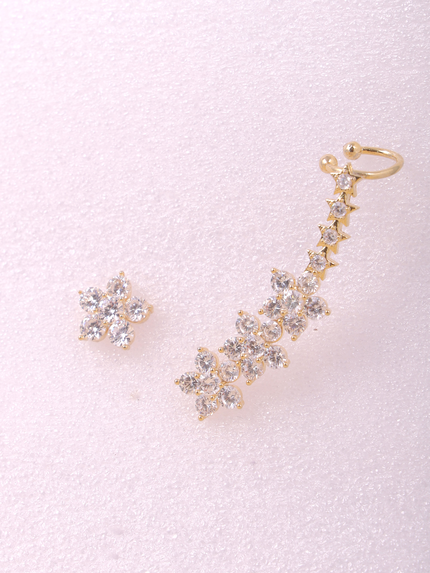 Golden Floral Crystal Ear Cuff Earring Set