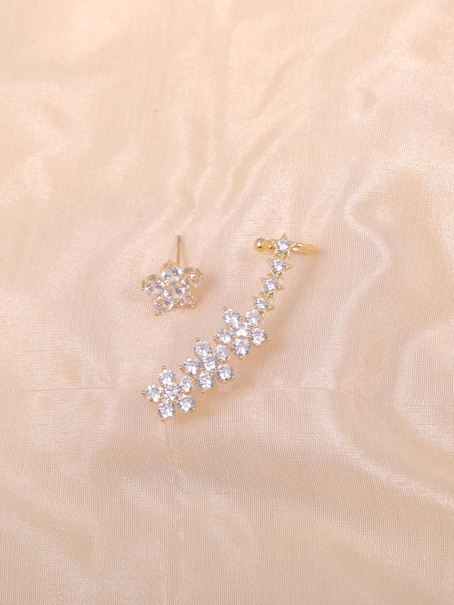 Golden Floral Crystal Ear Cuff Earring Set