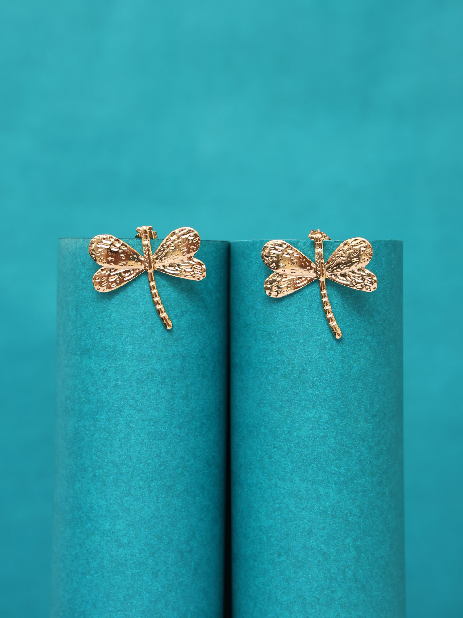 Golden Dragonfly Anti-Tarnish Earrings
