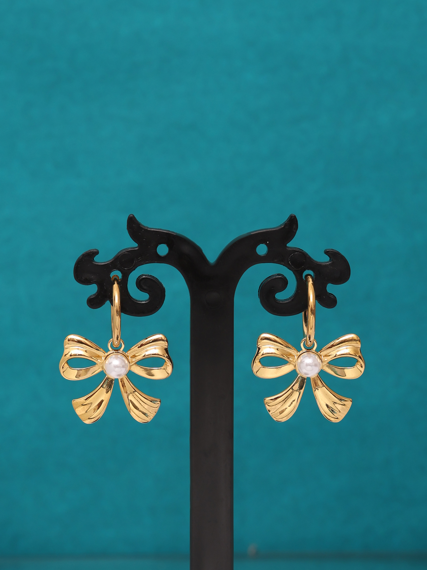Pearl Bow Charm Anti-Tarnish Earrings