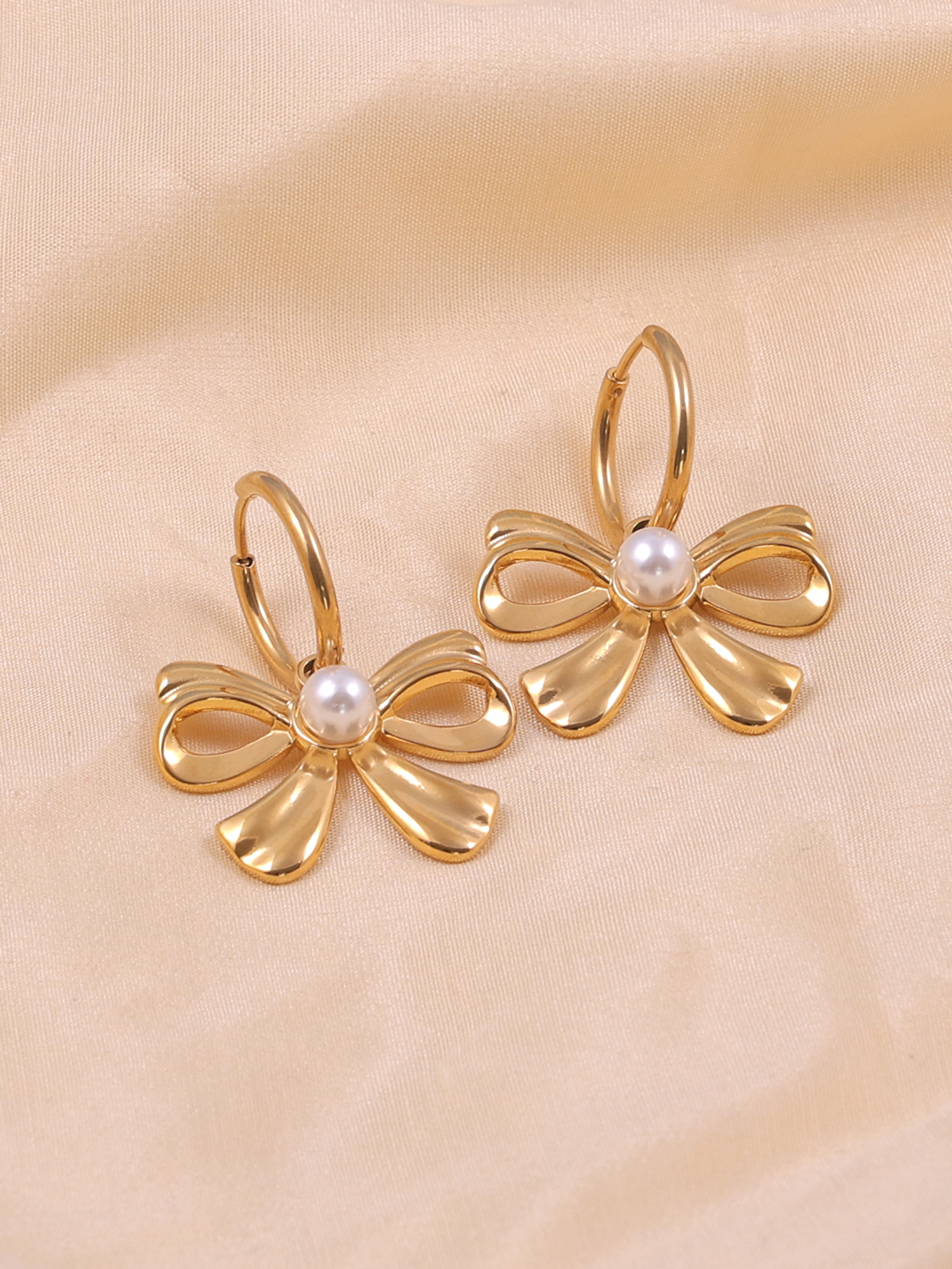 Pearl Bow Charm Anti-Tarnish Earrings