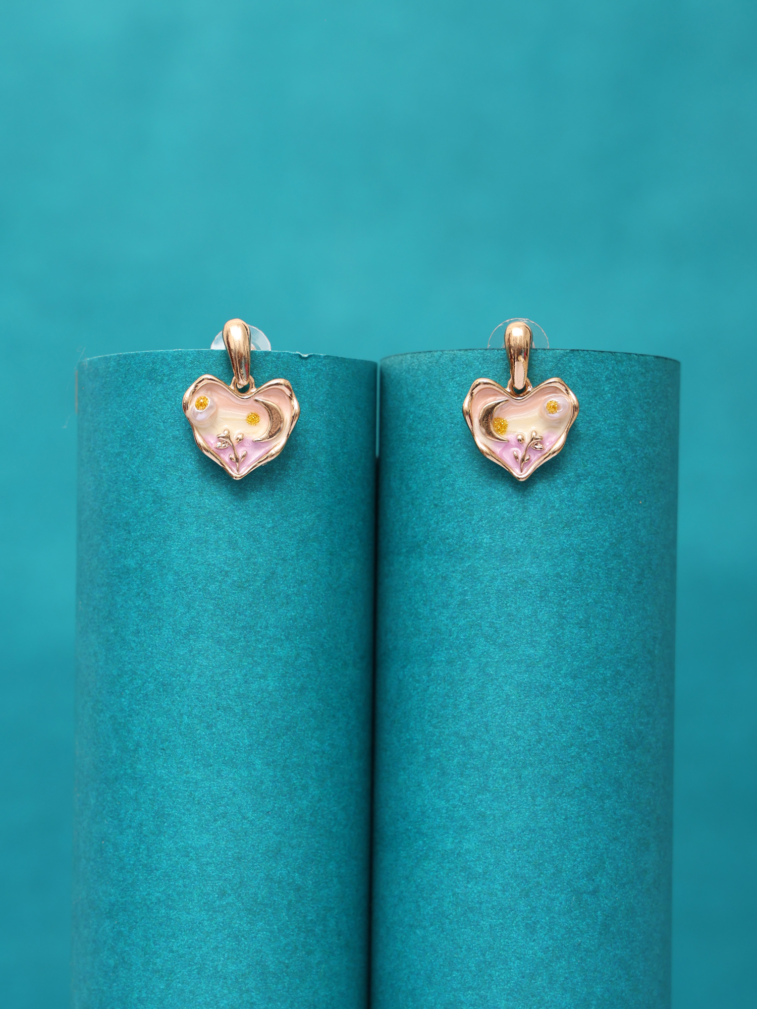 Blush Moon Heart Anti-Tarnish Earrings