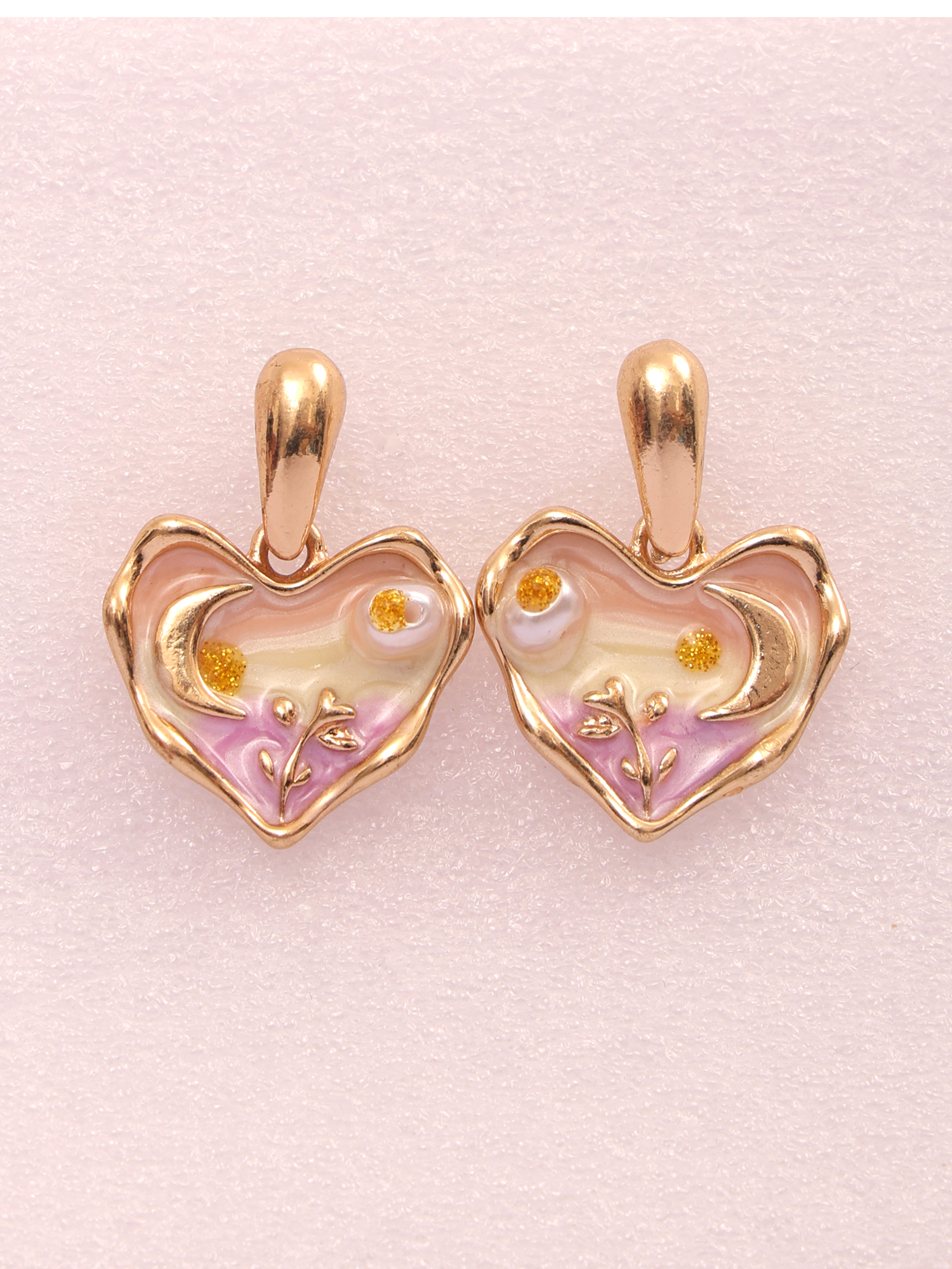 Blush Moon Heart Anti-Tarnish Earrings