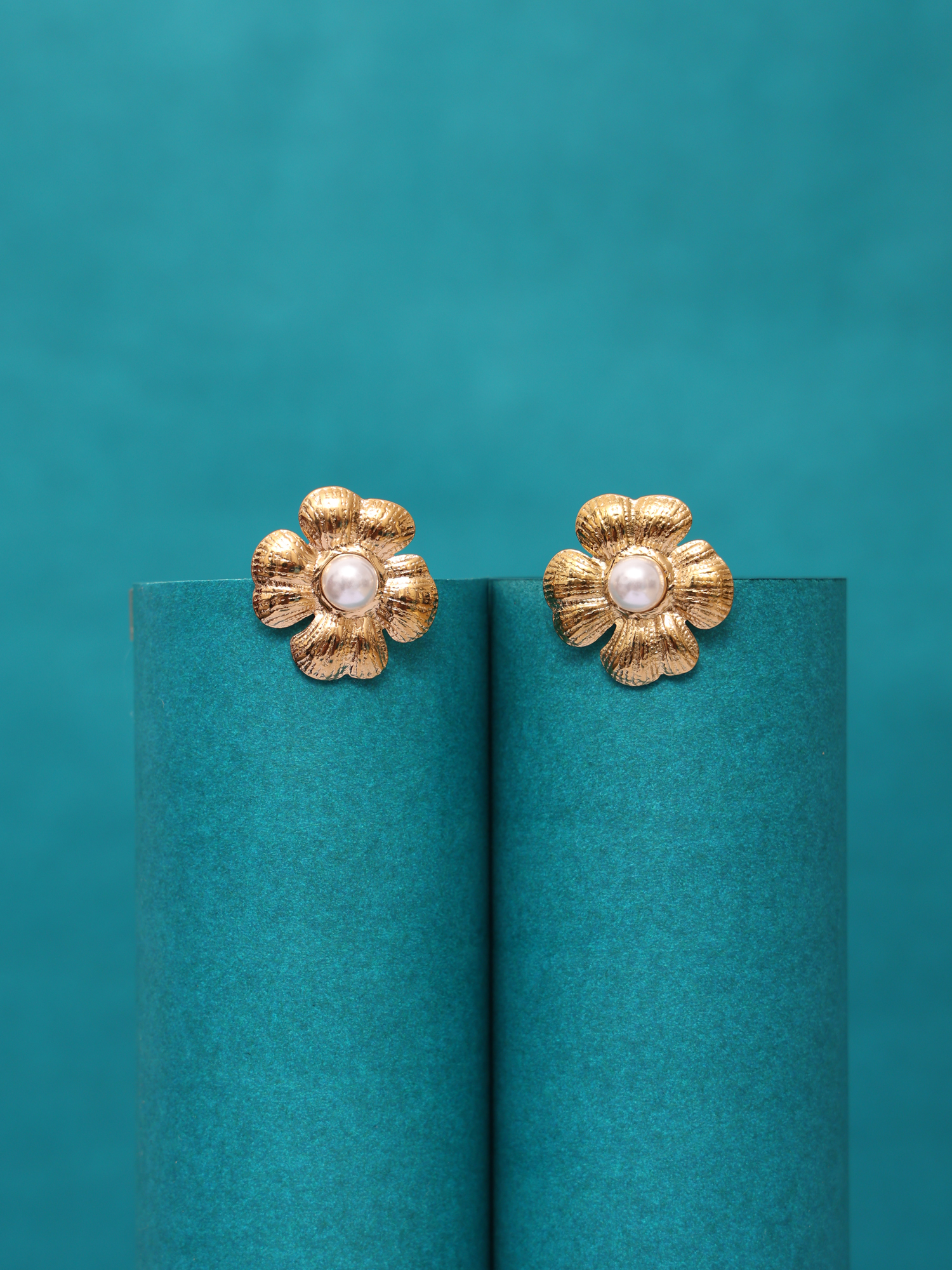 Golden Bloom Pearl Anti-Tarnish Earrings