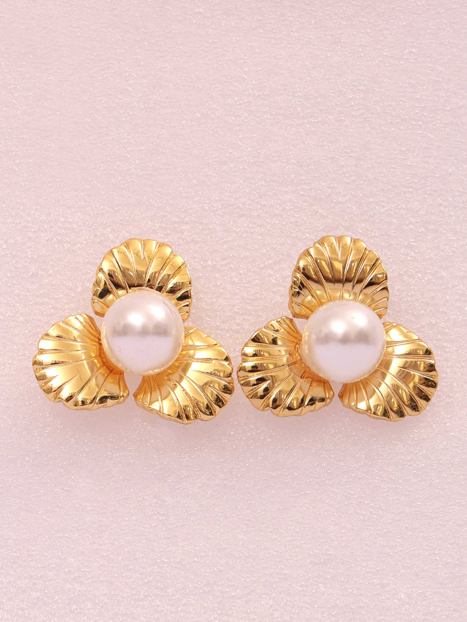 Golden Pearl Petal Anti-Tarnish Earrings