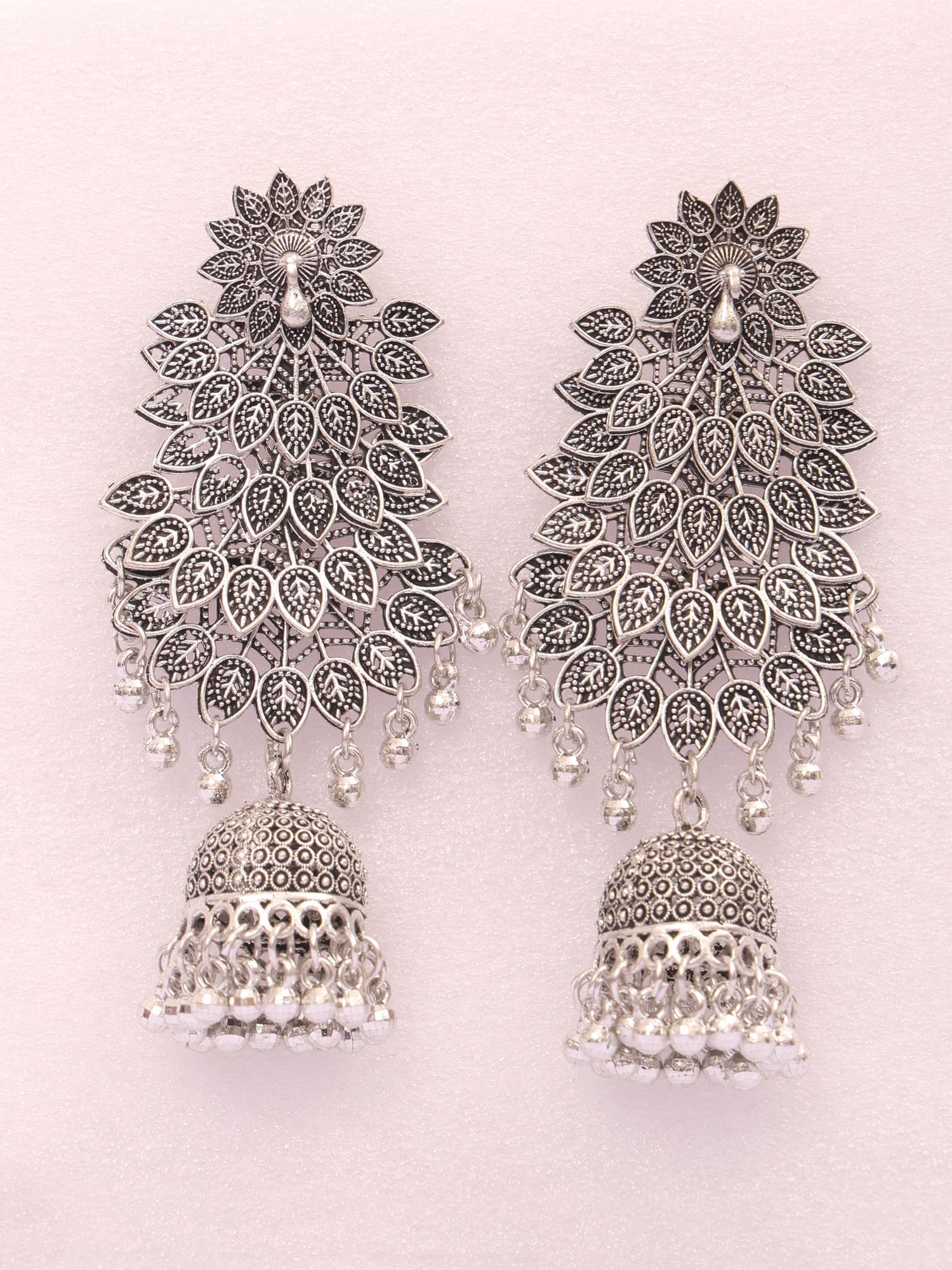 Royal Peacock Oxidised Jhumka Earrings