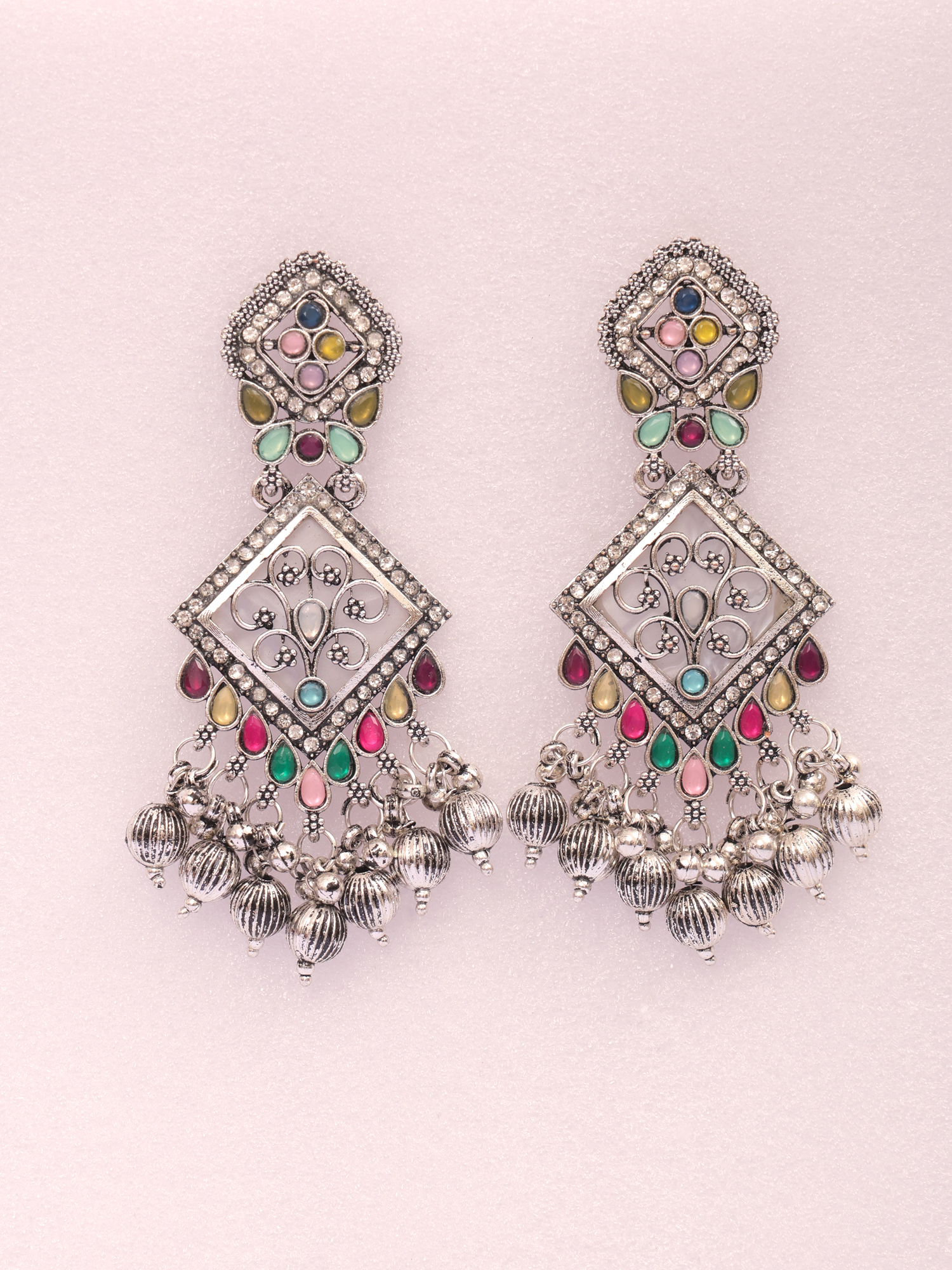 Rangrez Mirror Oxidised Statement Earrings