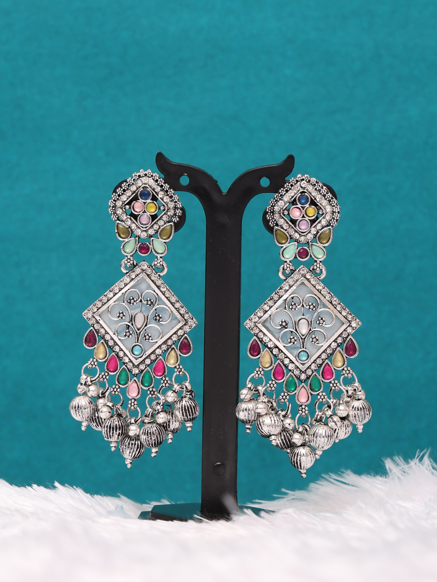 Rangrez Mirror Oxidised Statement Earrings
