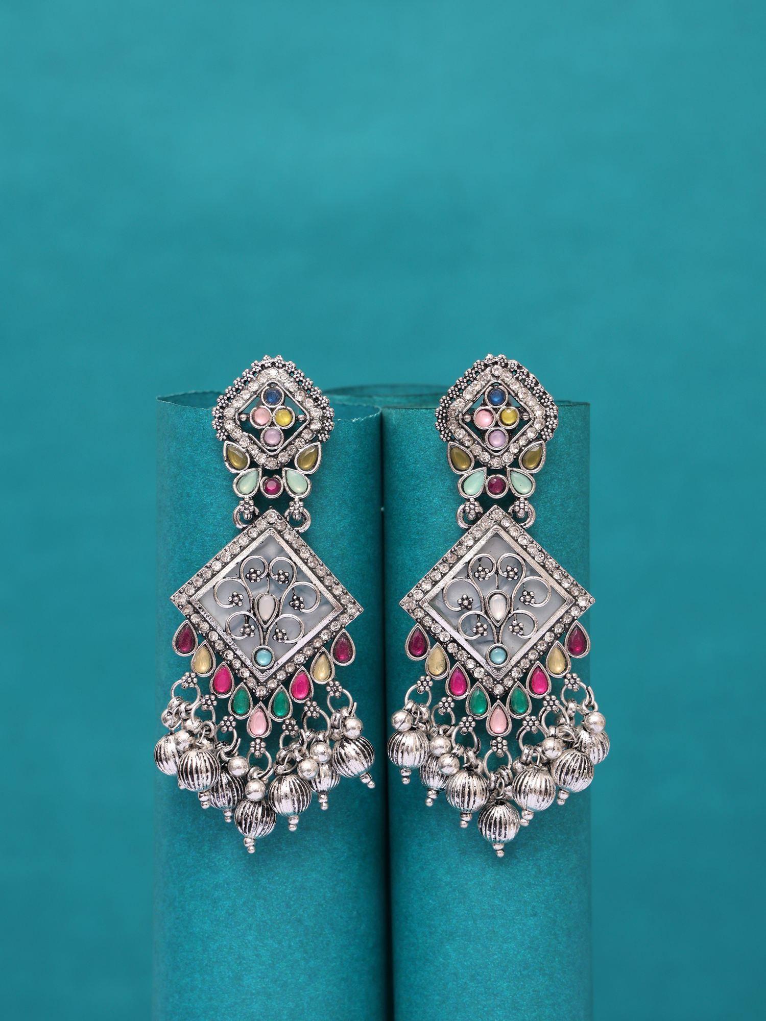 Rangrez Mirror Oxidised Statement Earrings