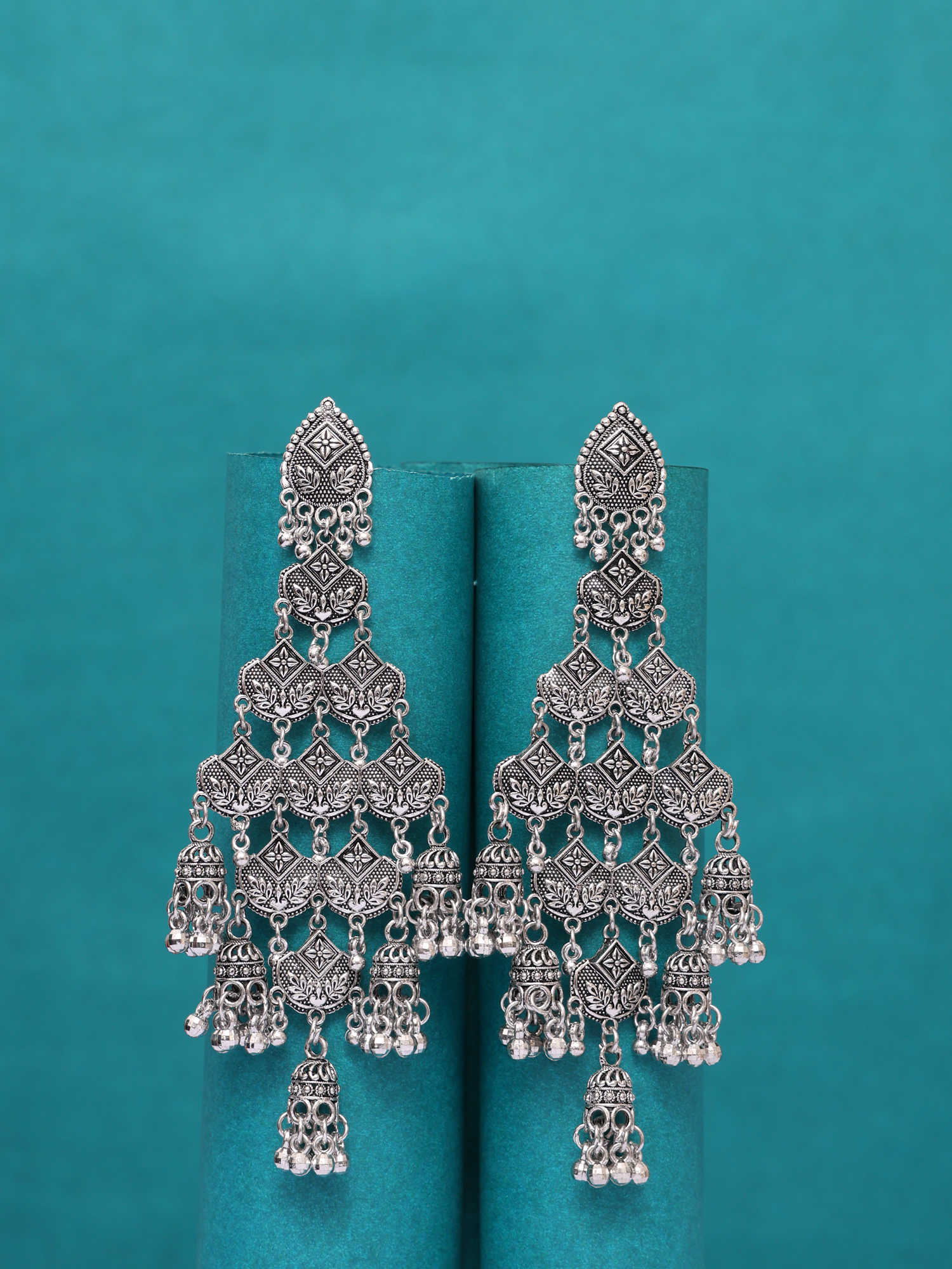 Noor Jharokha Oxidised Chandelier Jhumka Earrings