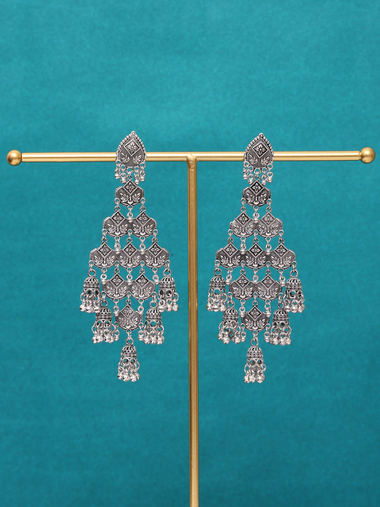 Noor Jharokha Oxidised Chandelier Jhumka Earrings
