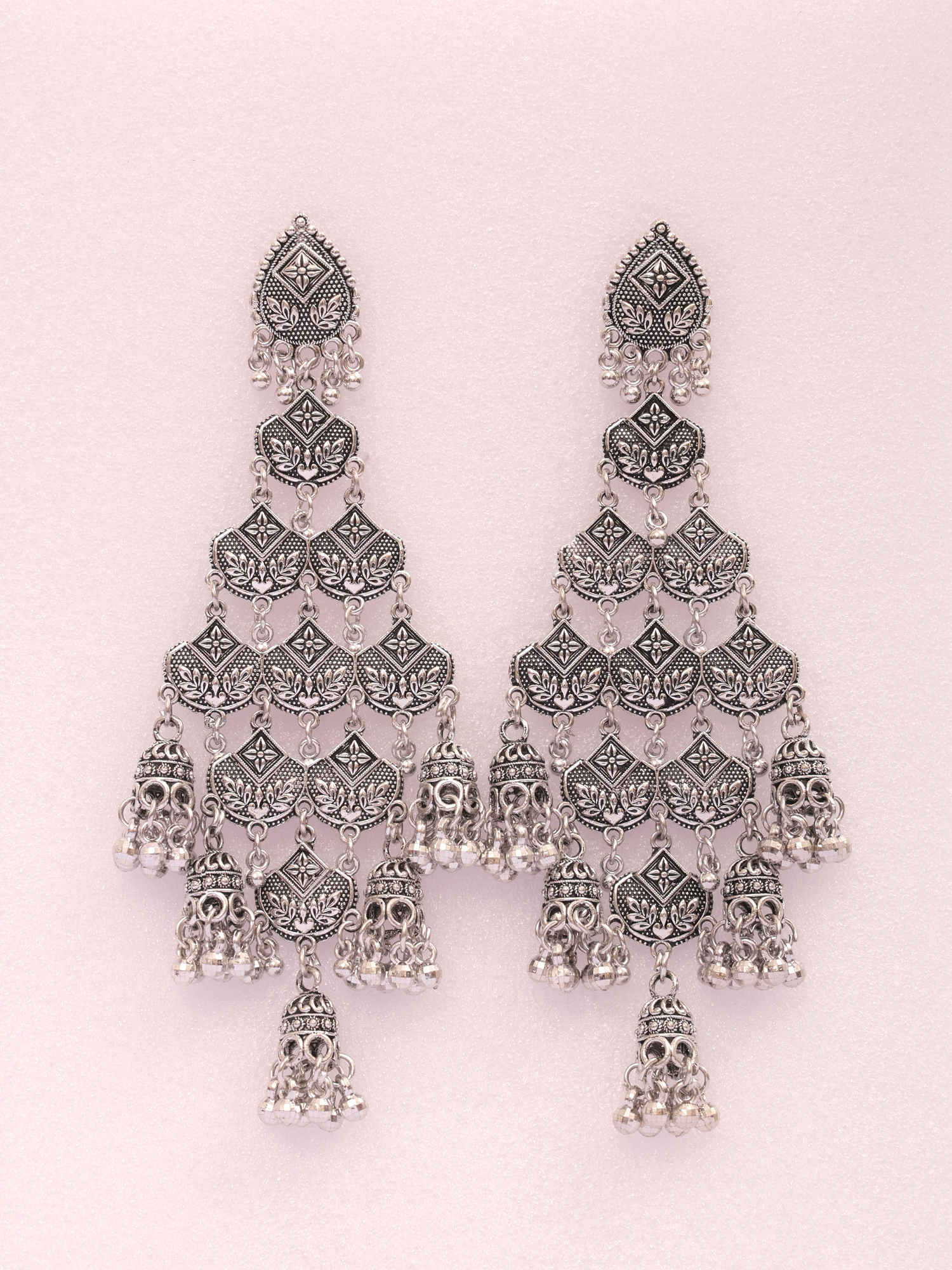 Noor Jharokha Oxidised Chandelier Jhumka Earrings