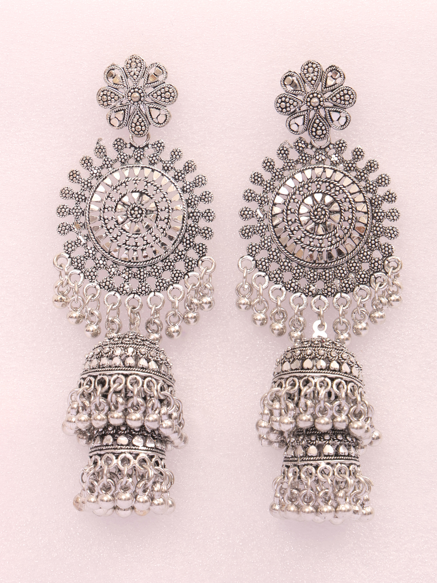 Meher Mandala Oxidised Statement Jhumka Earrings