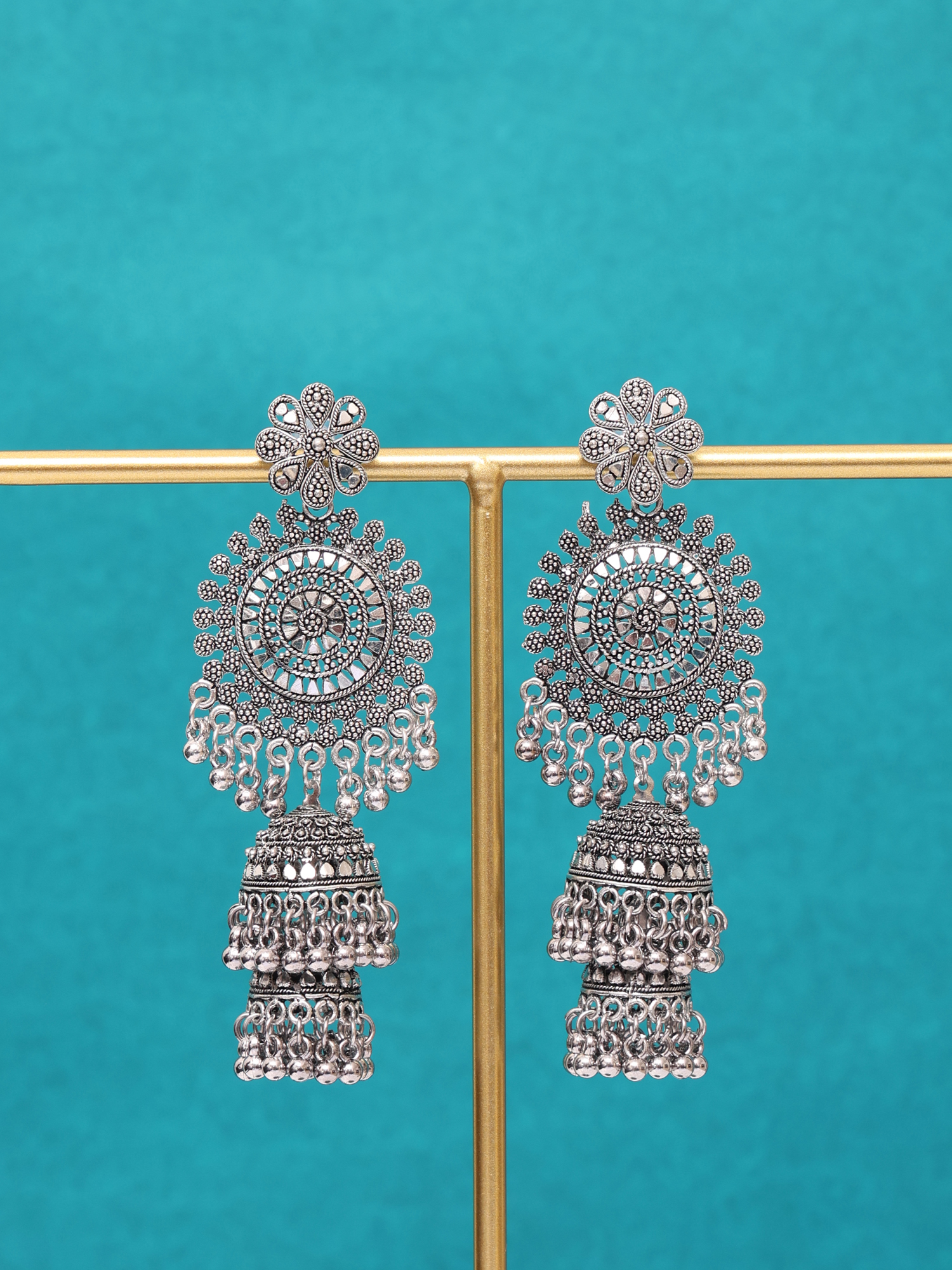 Meher Mandala Oxidised Statement Jhumka Earrings