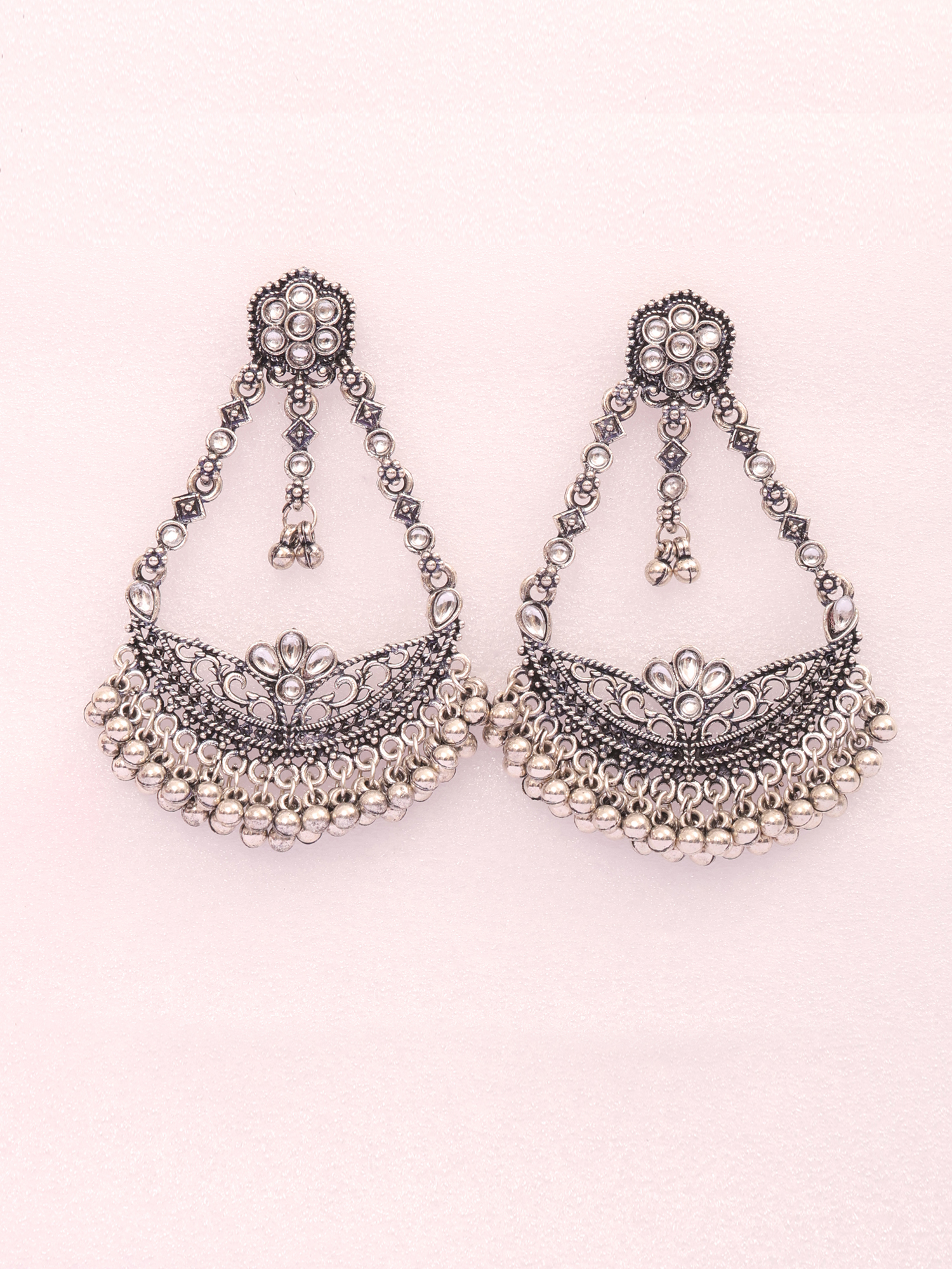 Zariya Kundan Oxidised Chandbali Earrings
