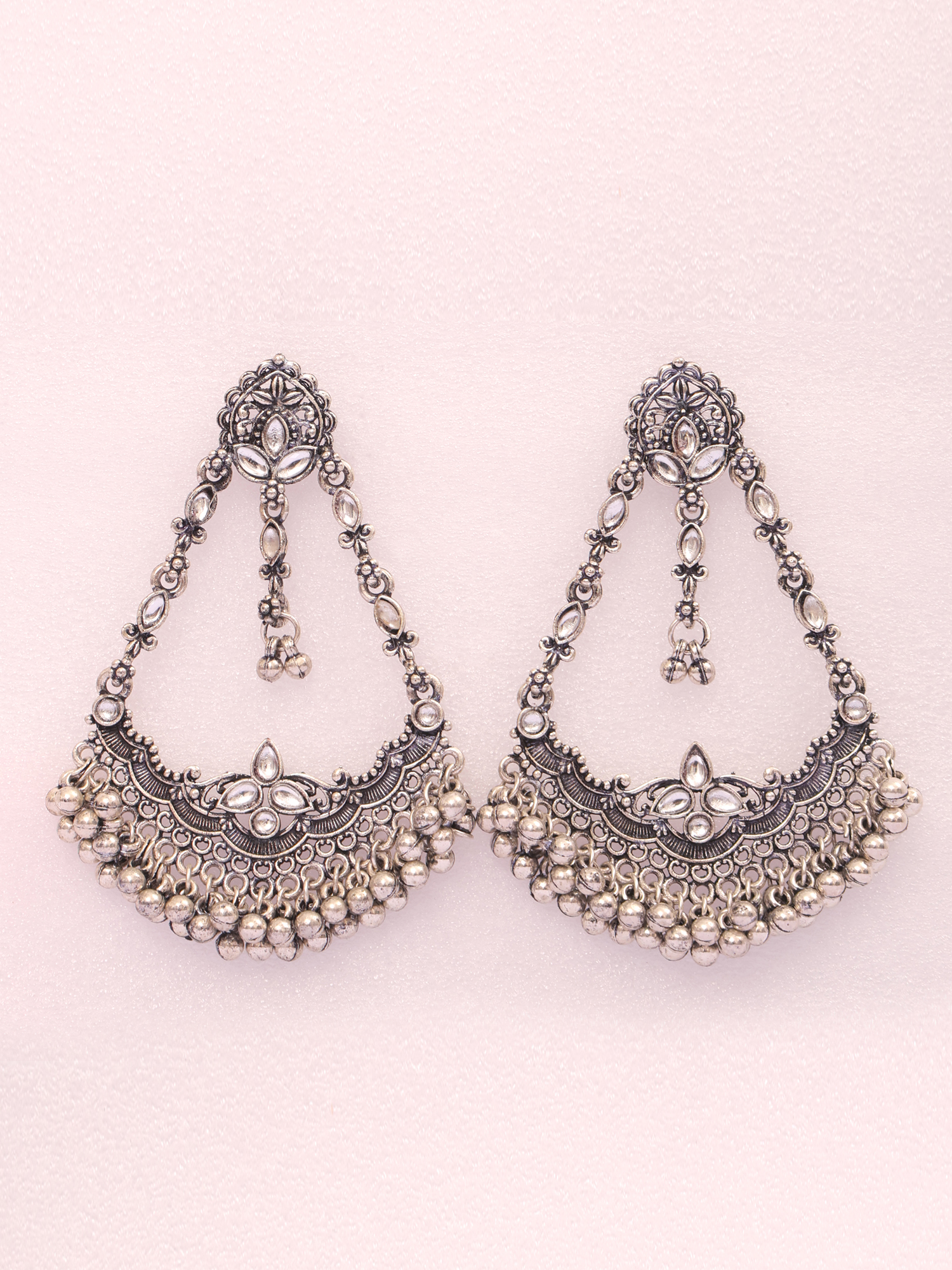 Sitara Kundan Oxidised Chandbali Earrings