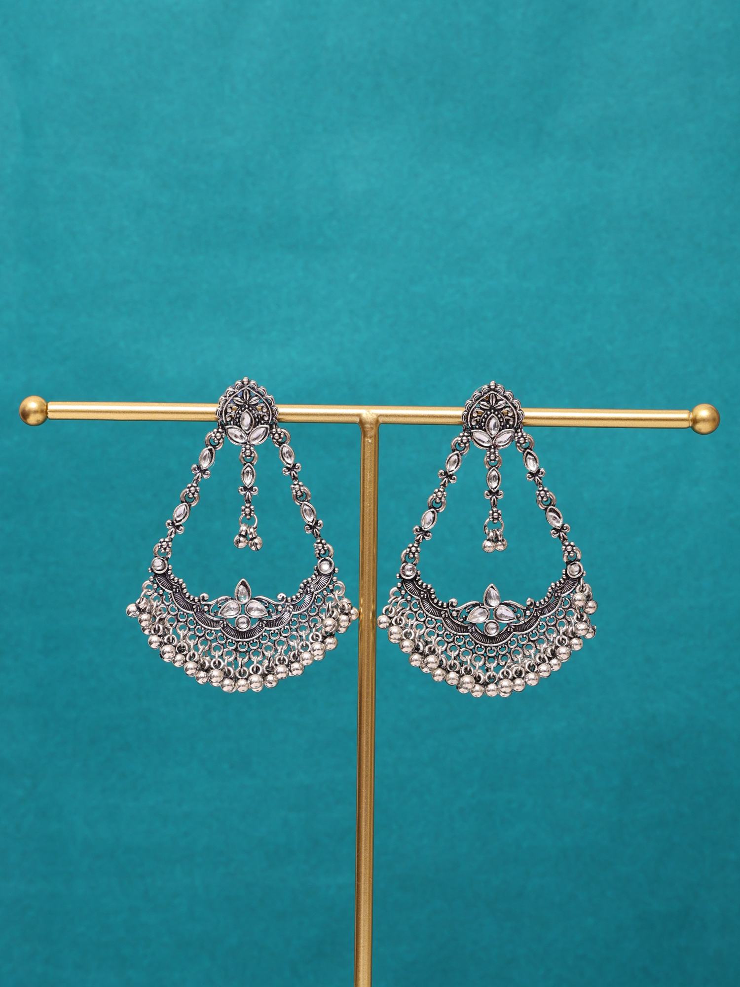 Sitara Kundan Oxidised Chandbali Earrings