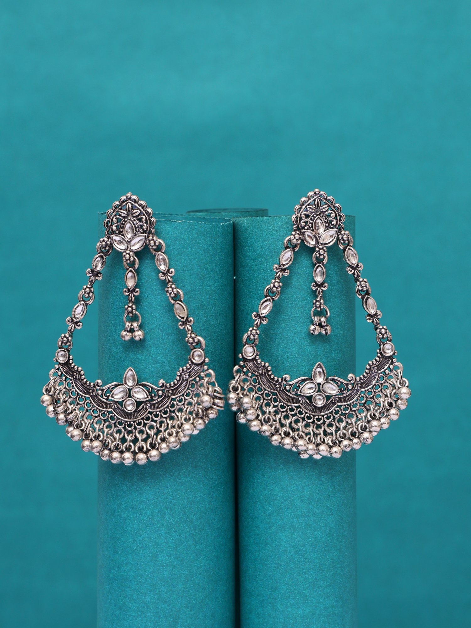 Sitara Kundan Oxidised Chandbali Earrings