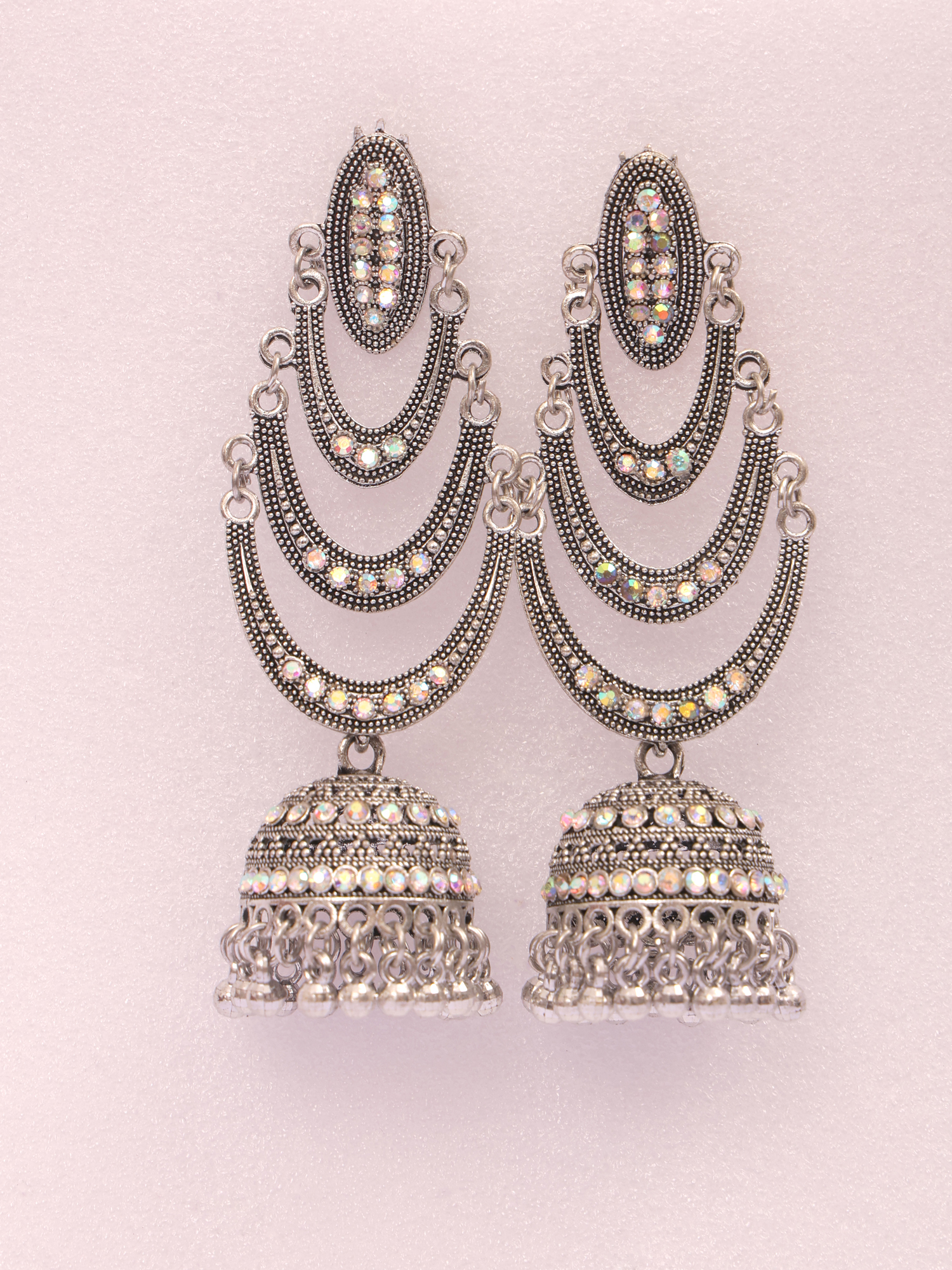 Aafreen Stone Oxidised Layered Jhumka Earrings
