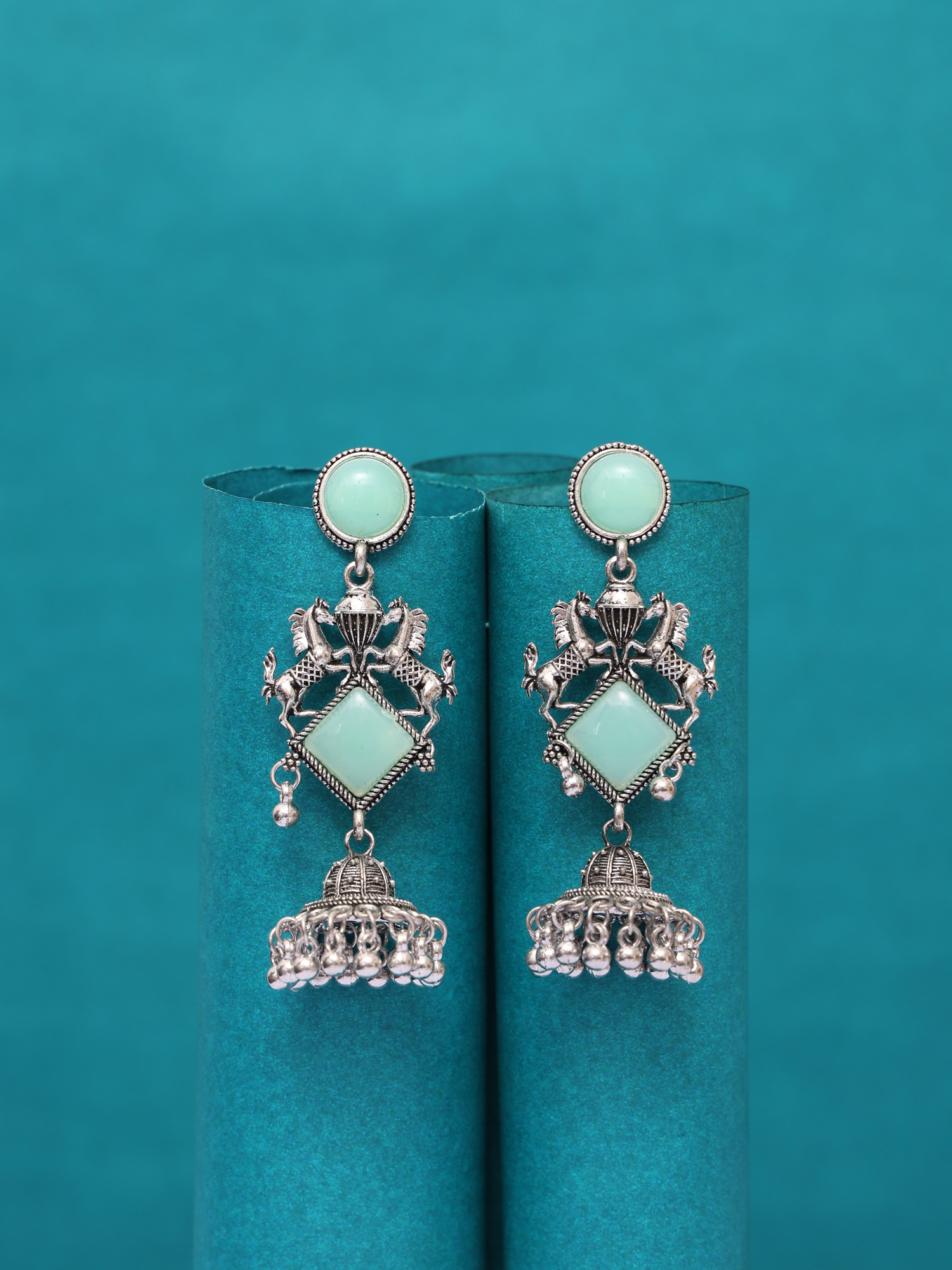 Mint Royale Horse Motif Oxidised Jhumka Earrings