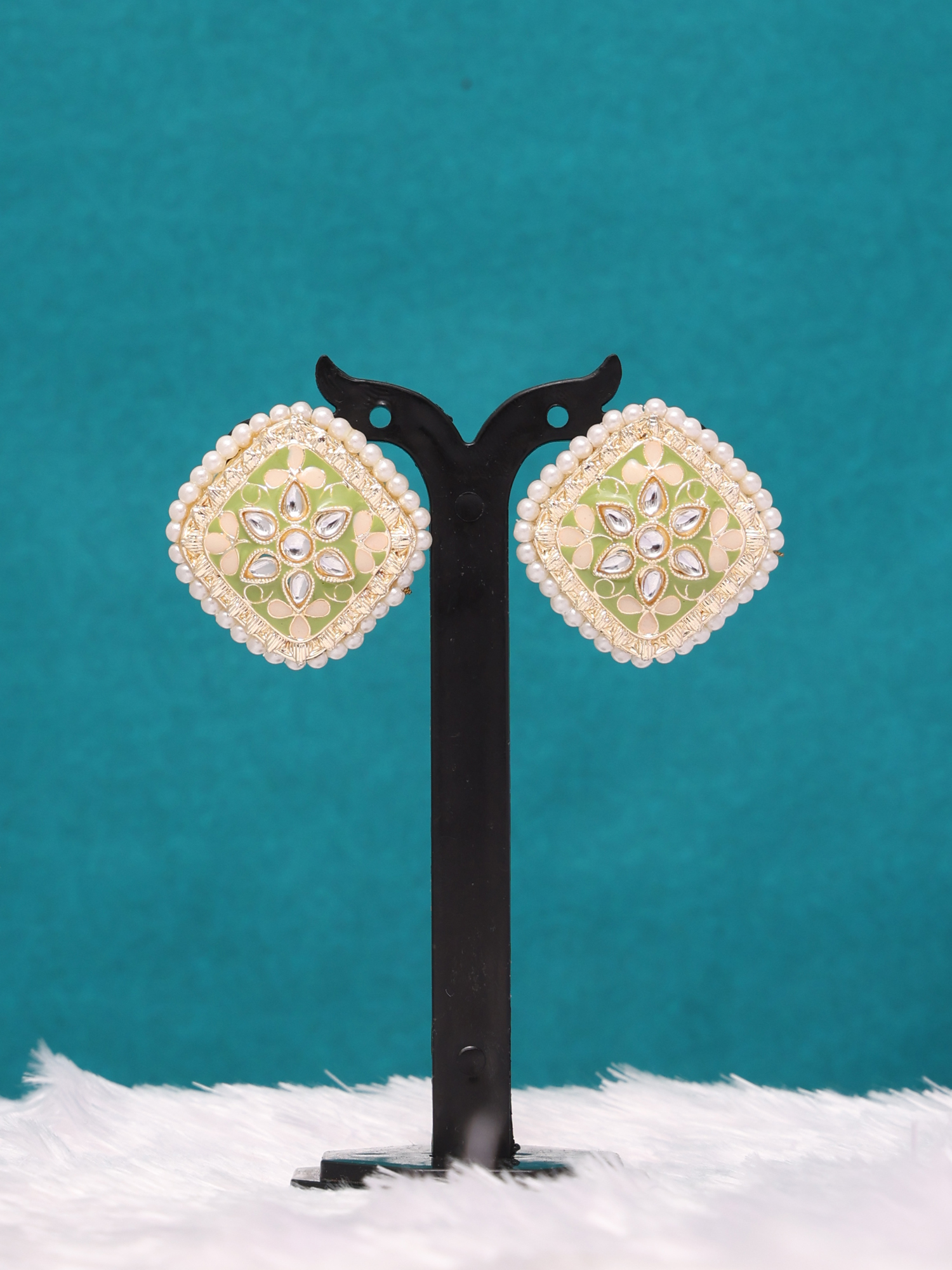 Pistachio Pearl Kundan Stud Earrings
