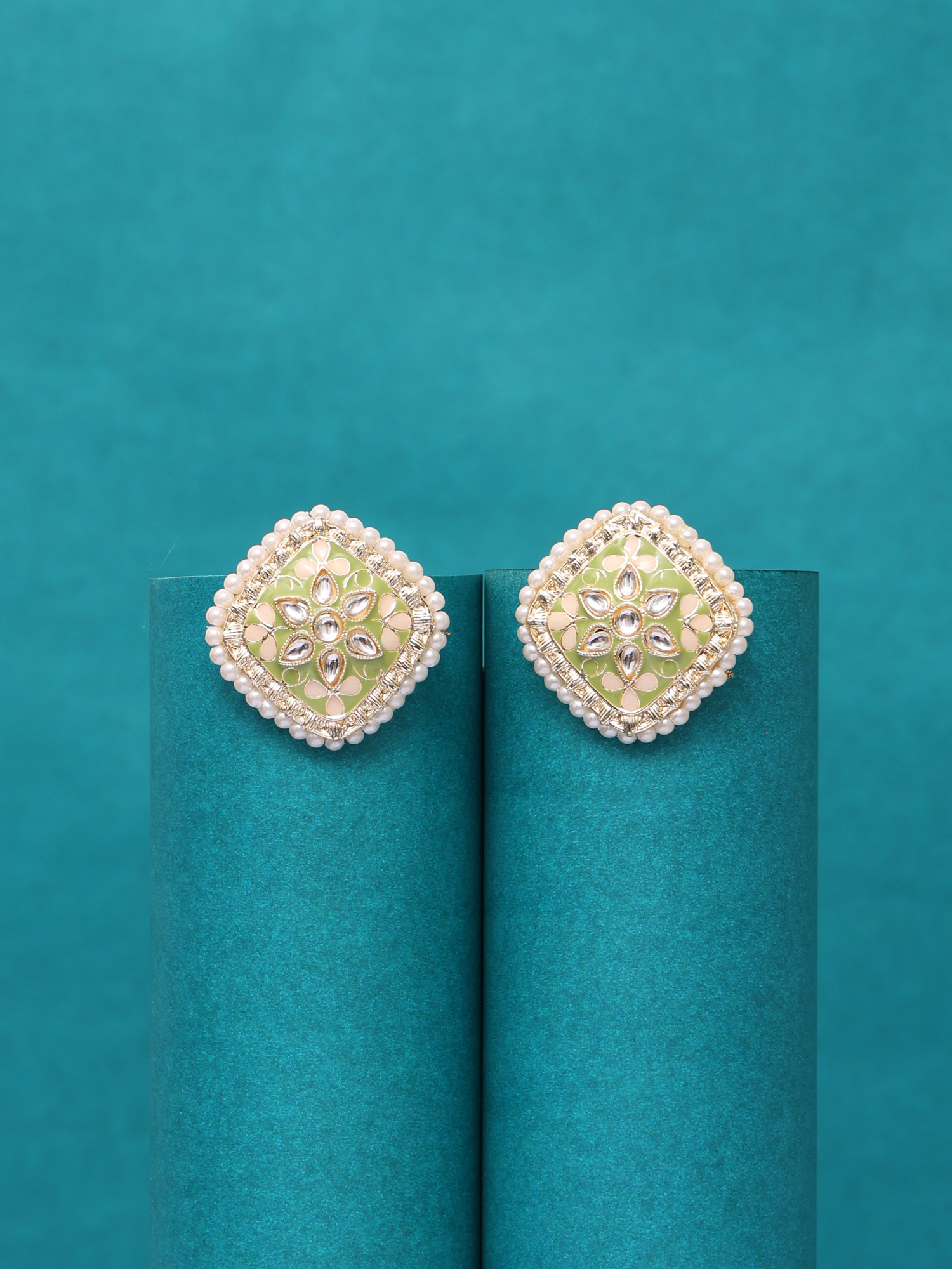 Pistachio Pearl Kundan Stud Earrings