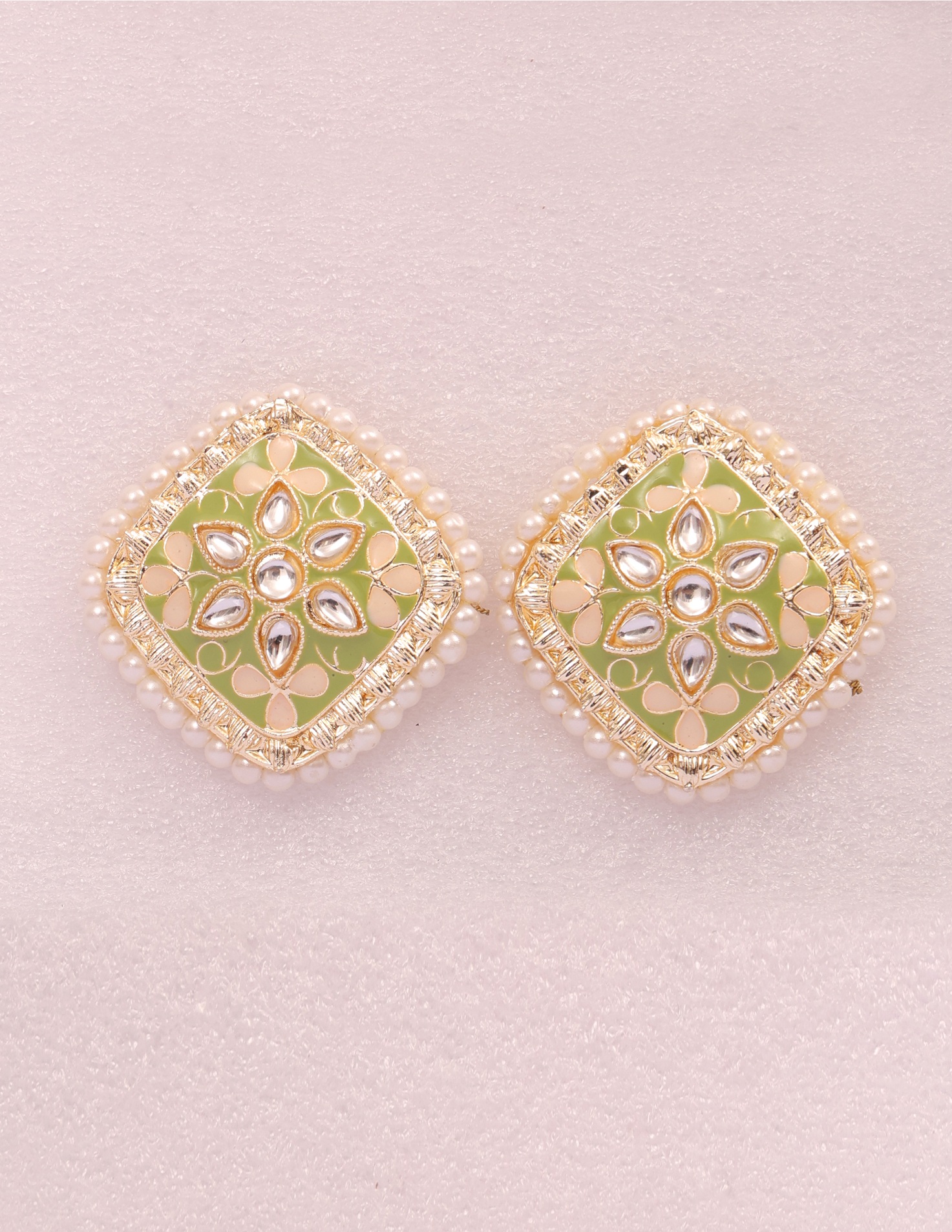 Pistachio Pearl Kundan Stud Earrings