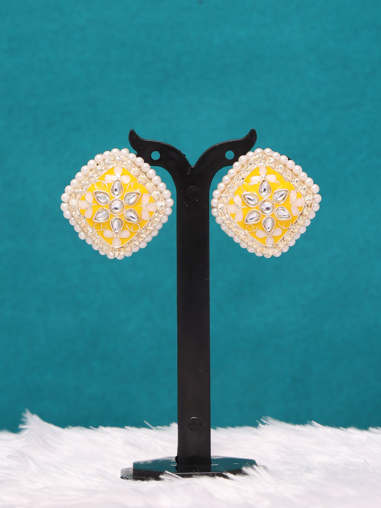 Sunshine Pearl Kundan Stud Earrings